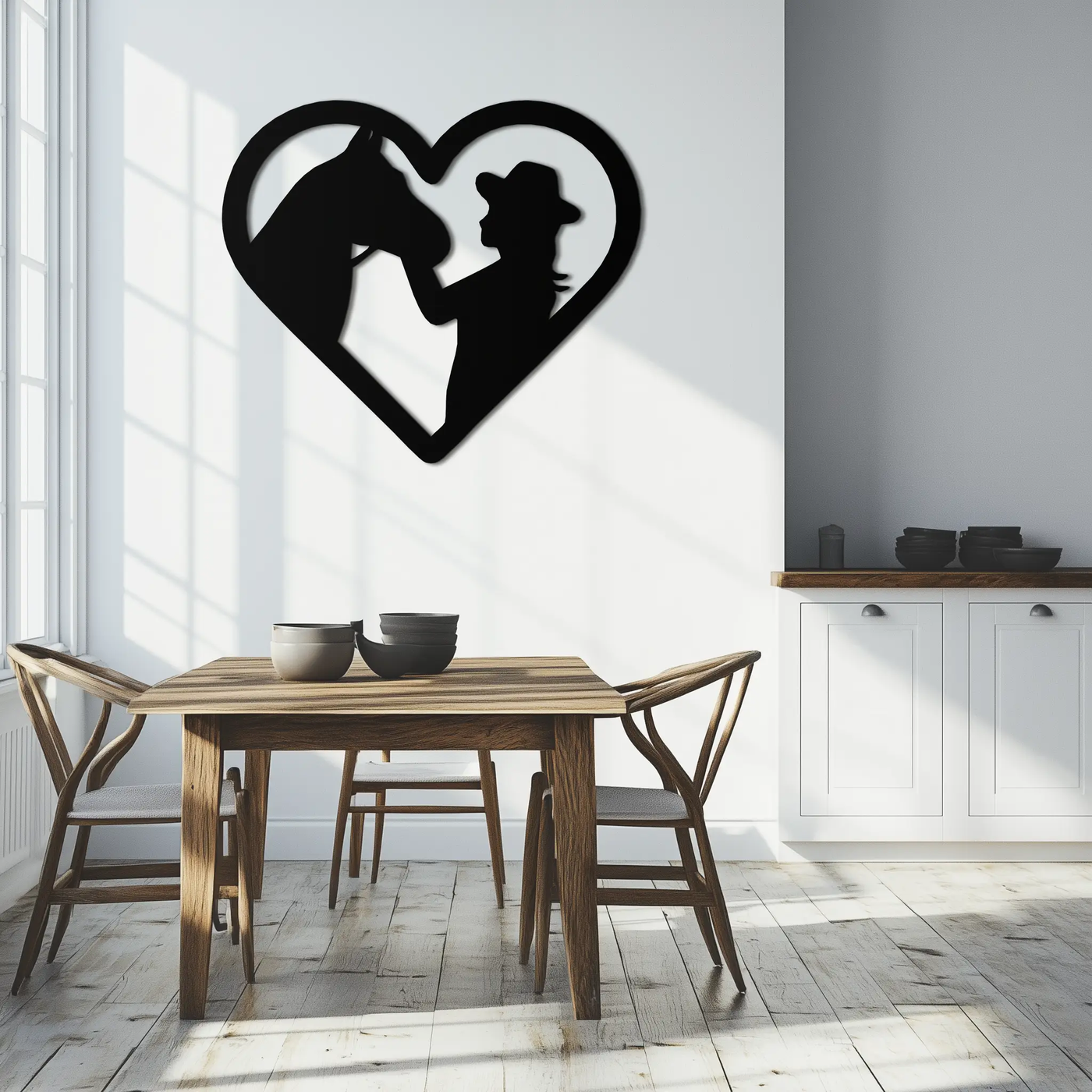 Girl and Horse Silhouette Heart Metal Wall Art – Farmhouse Horse Lover Gift- KAF548 by Enova Art