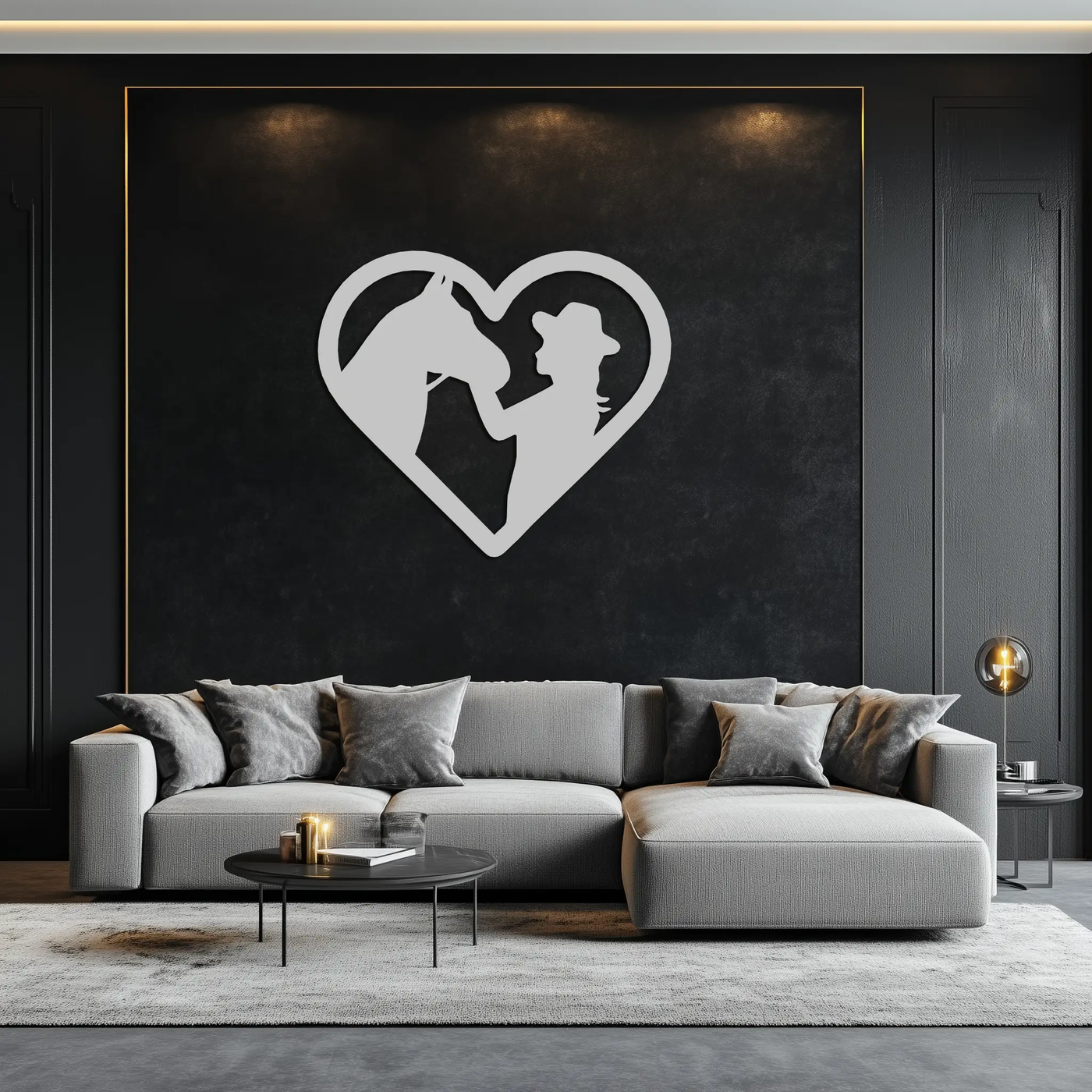 Girl and Horse Silhouette Heart Metal Wall Art – Farmhouse Horse Lover Gift- KAF548 by Enova Art