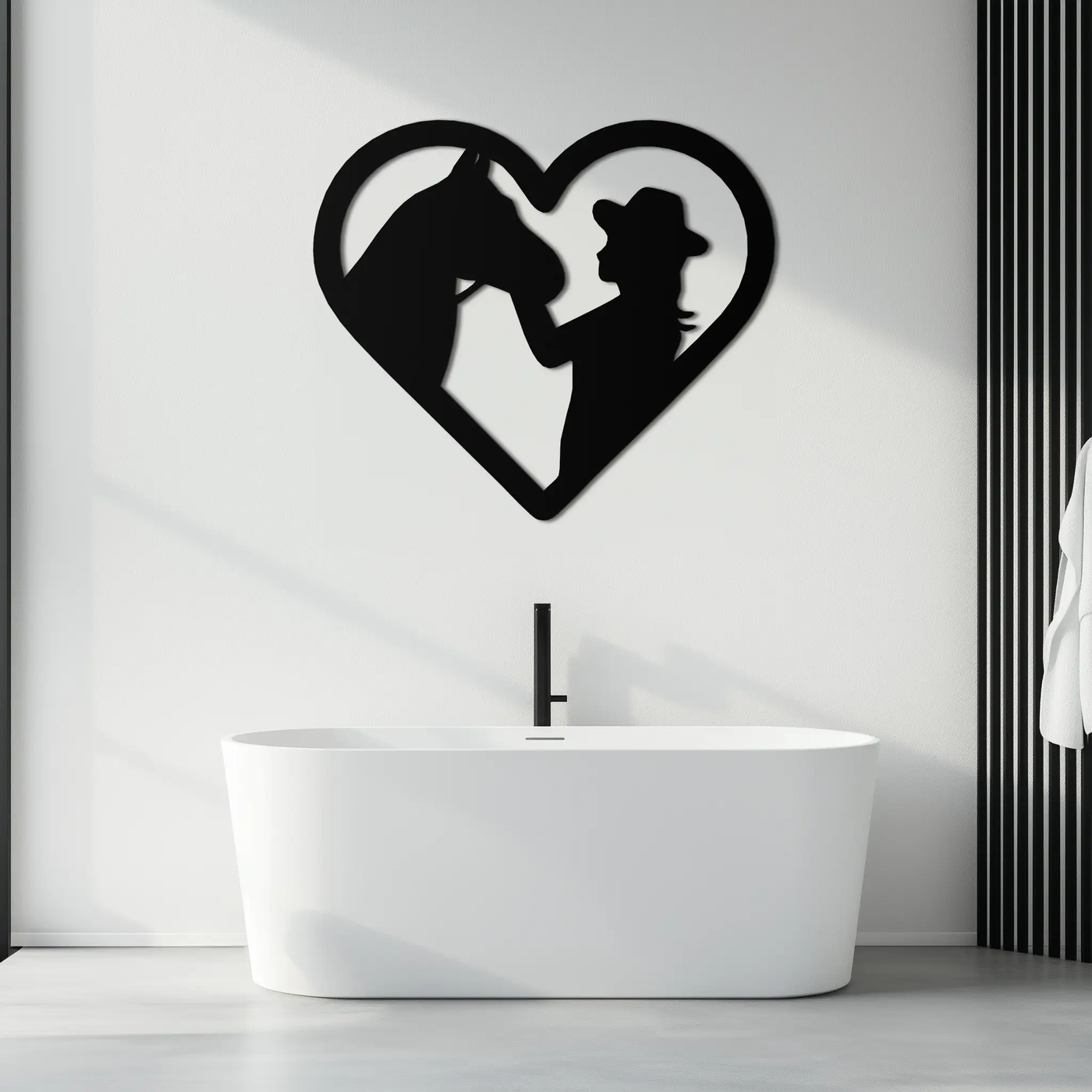 Girl and Horse Silhouette Heart Metal Wall Art – Farmhouse Horse Lover Gift- KAF548 by Enova Art