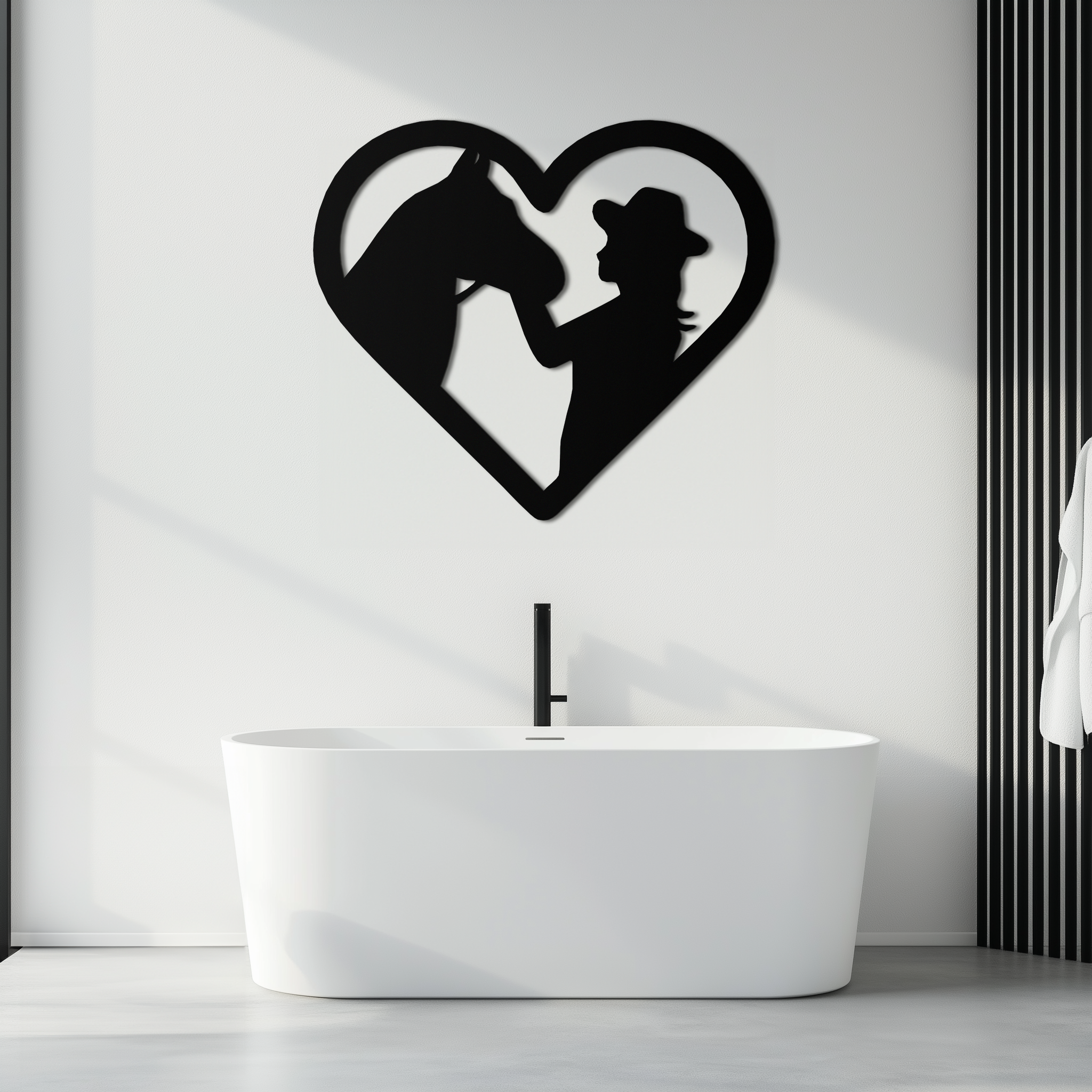 Girl and Horse Silhouette Heart Metal Wall Art – Farmhouse Horse Lover Gift- KAF548 by Enova Art