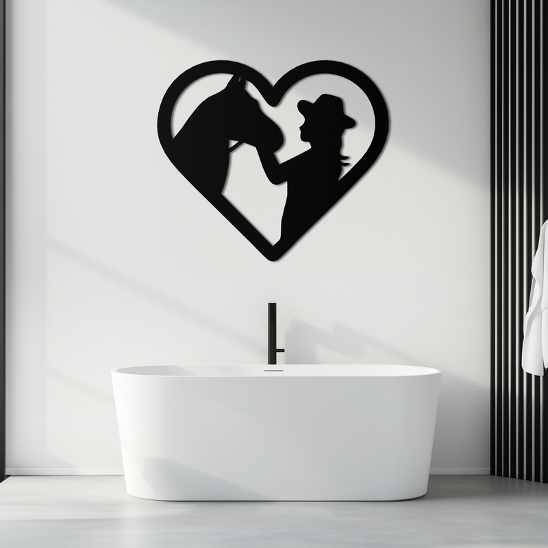 Girl and Horse Silhouette Heart Metal Wall Art – Farmhouse Horse Lover Gift- KAF548 by Enova Art