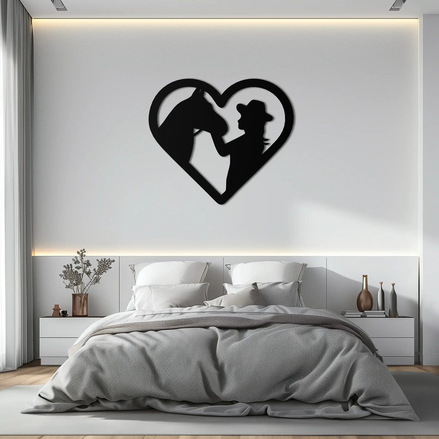 Girl and Horse Silhouette Heart Metal Wall Art – Farmhouse Horse Lover Gift- KAF548 by Enova Art