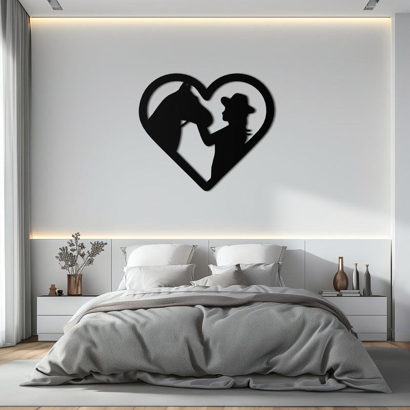 Girl and Horse Silhouette Heart Metal Wall Art – Farmhouse Horse Lover Gift- KAF548 by Enova Art