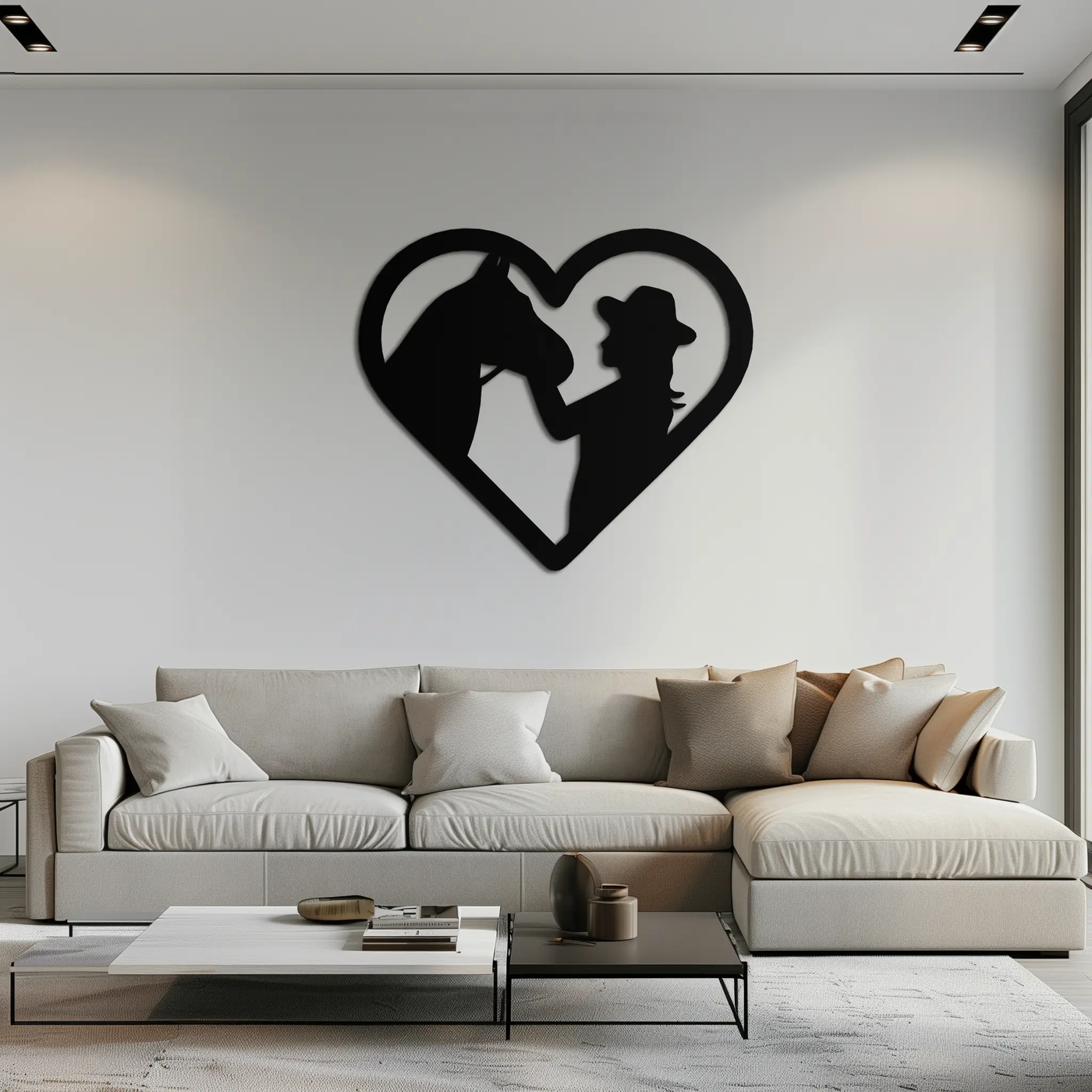 Girl and Horse Silhouette Heart Metal Wall Art – Farmhouse Horse Lover Gift- KAF548 by Enova Art