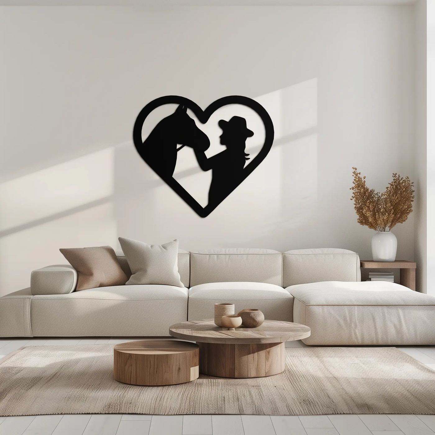 Girl and Horse Silhouette Heart Metal Wall Art – Farmhouse Horse Lover Gift- KAF548 by Enova Art