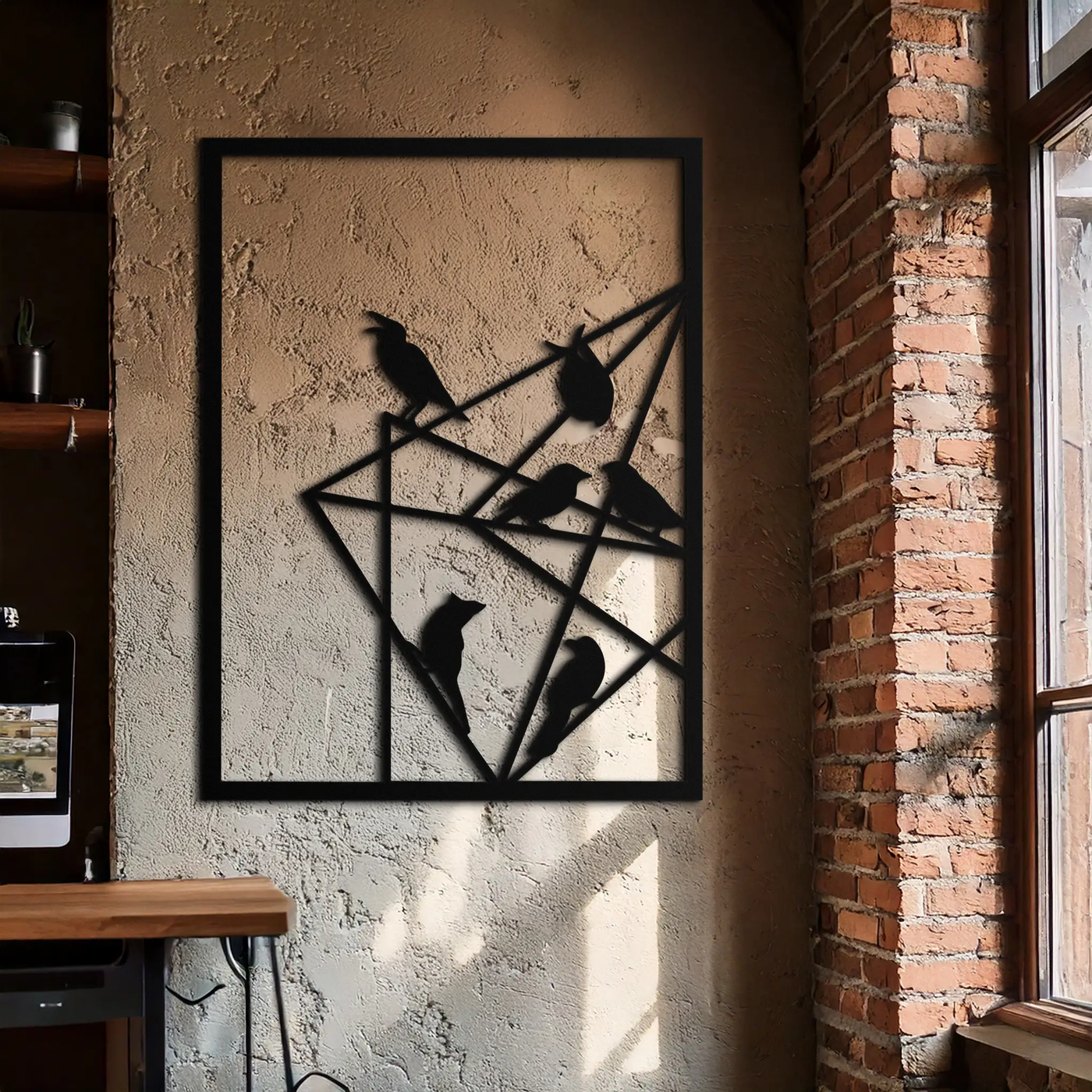 Geometric Birds Gathering Metal Wall Art – Modern Minimalist Black Wall Decor- KAF549 by Enova Art