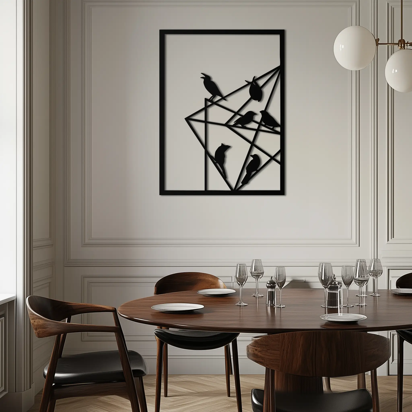 Geometric Birds Gathering Metal Wall Art – Modern Minimalist Black Wall Decor- KAF549 by Enova Art