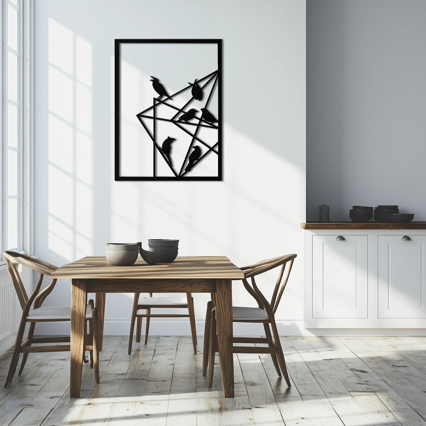 Geometric Birds Gathering Metal Wall Art – Modern Minimalist Black Wall Decor- KAF549 by Enova Art