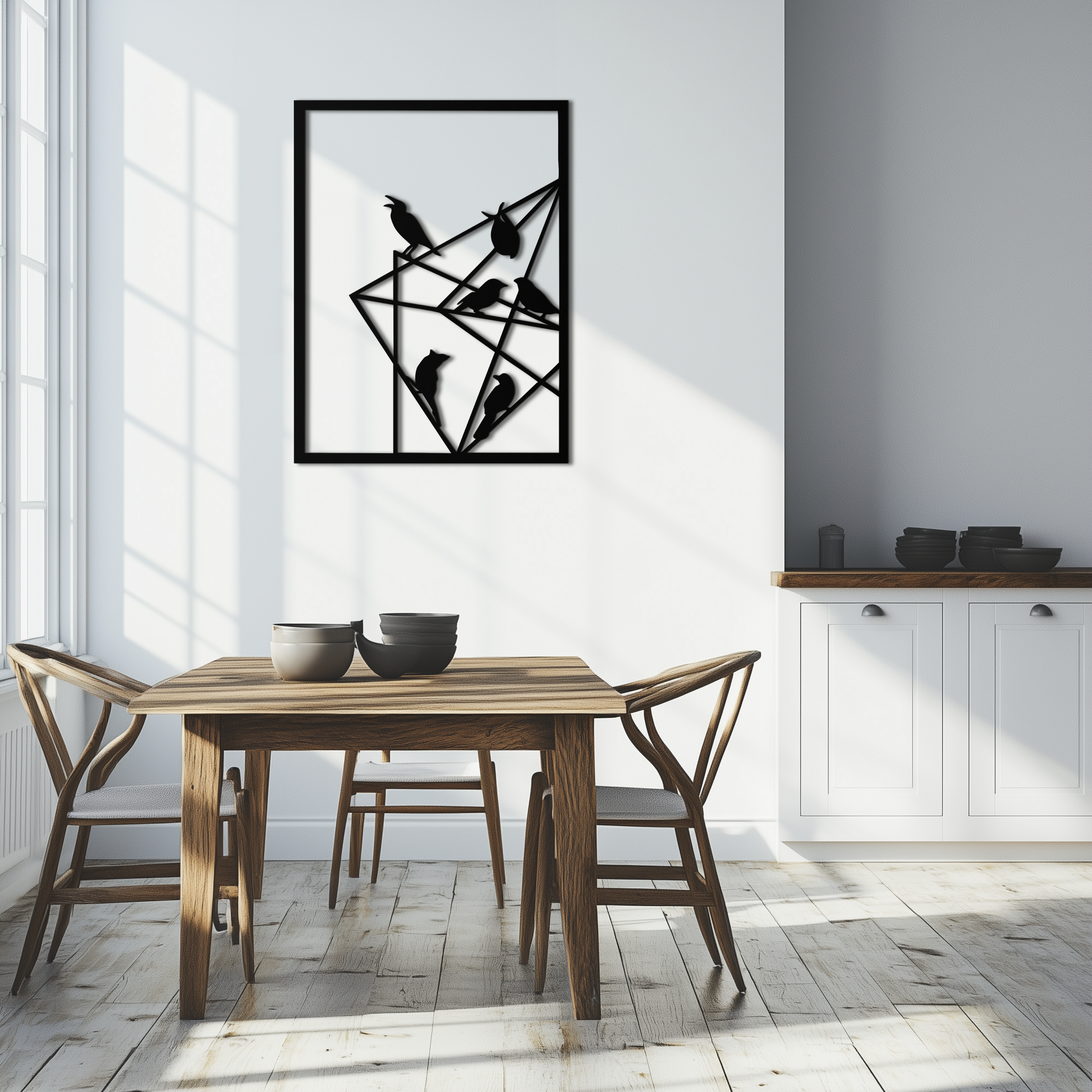 Geometric Birds Gathering Metal Wall Art – Modern Minimalist Black Wall Decor- KAF549 by Enova Art