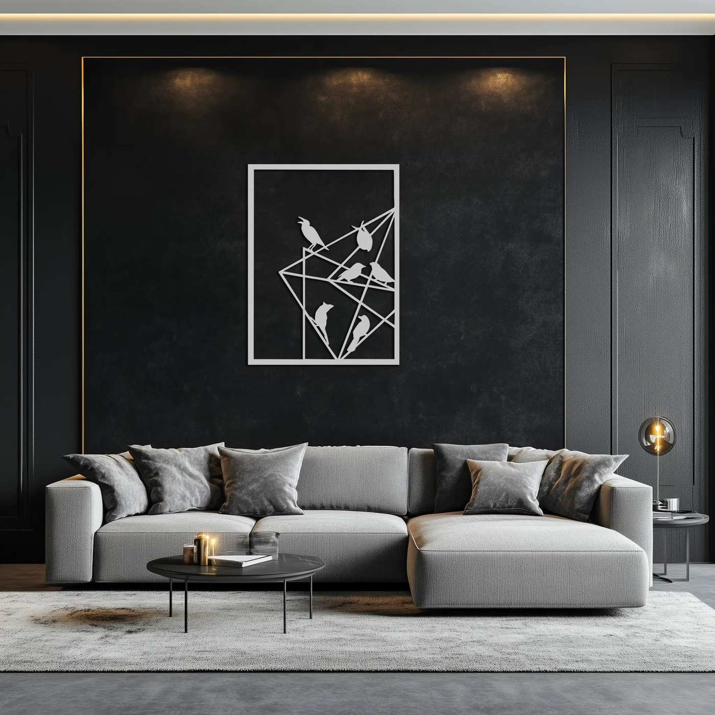 Geometric Birds Gathering Metal Wall Art – Modern Minimalist Black Wall Decor- KAF549 by Enova Art
