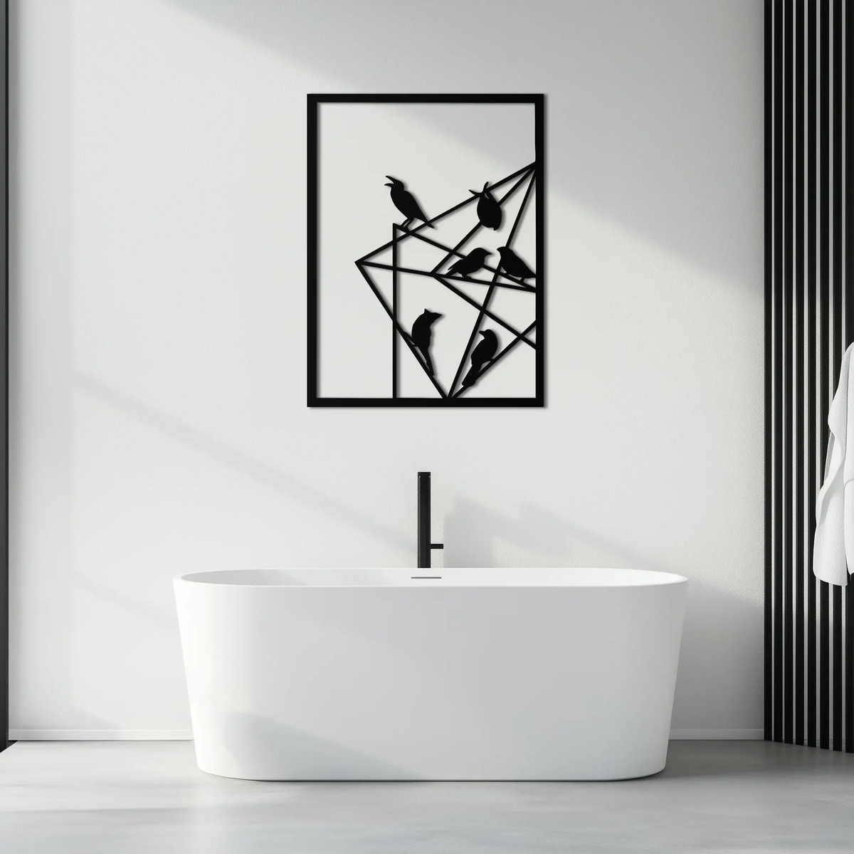 Geometric Birds Gathering Metal Wall Art – Modern Minimalist Black Wall Decor- KAF549 by Enova Art
