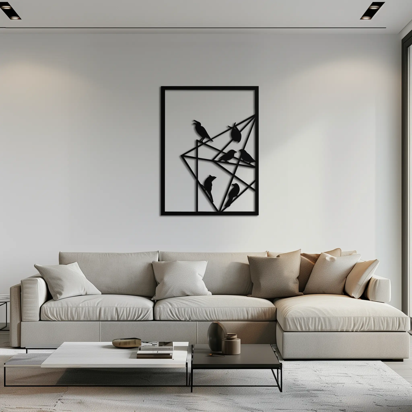Geometric Birds Gathering Metal Wall Art – Modern Minimalist Black Wall Decor- KAF549 by Enova Art