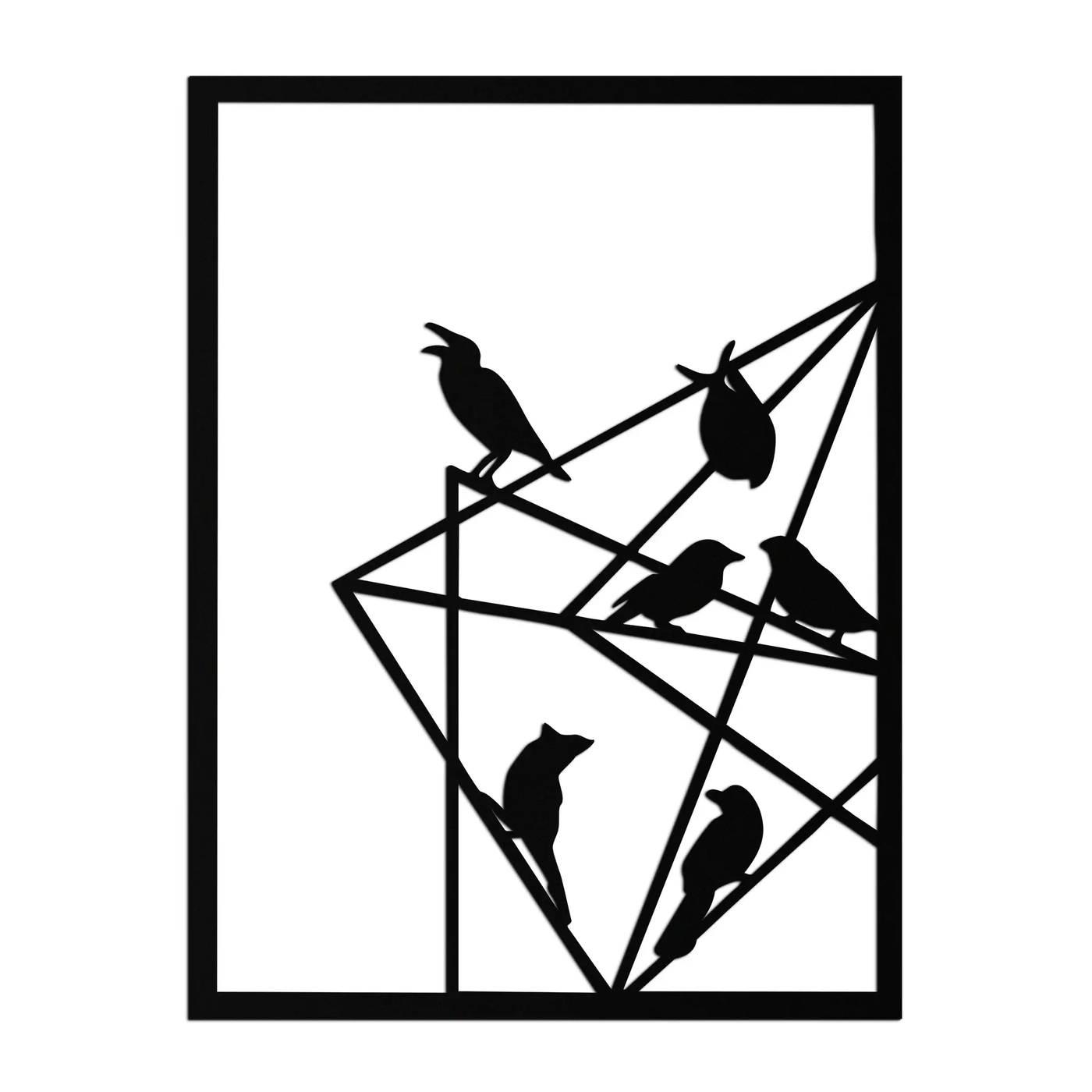 Geometric Birds Gathering Metal Wall Art – Modern Minimalist Black Wall Decor- KAF549 by Enova Art