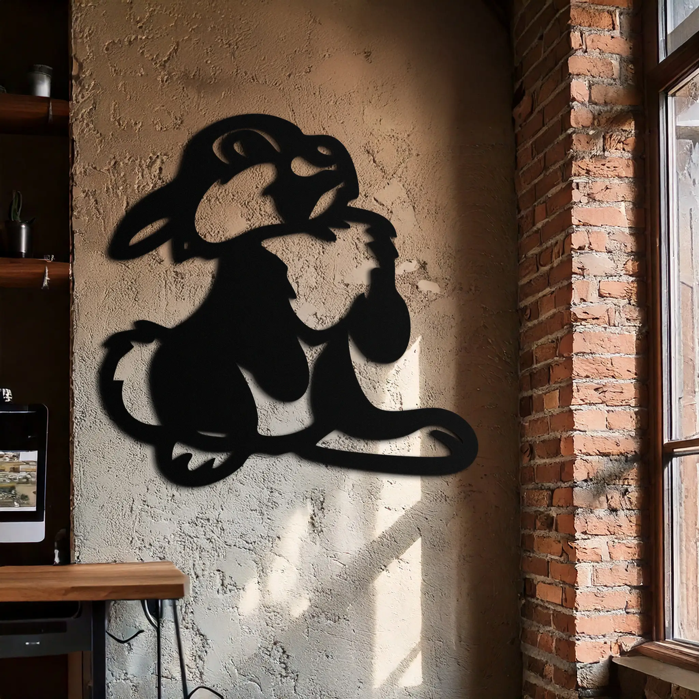 Cute Cartoon Bunny Metal Wall Art – Adorable Black Nursery Decor for Kids Room- KAF550 by Enova Art