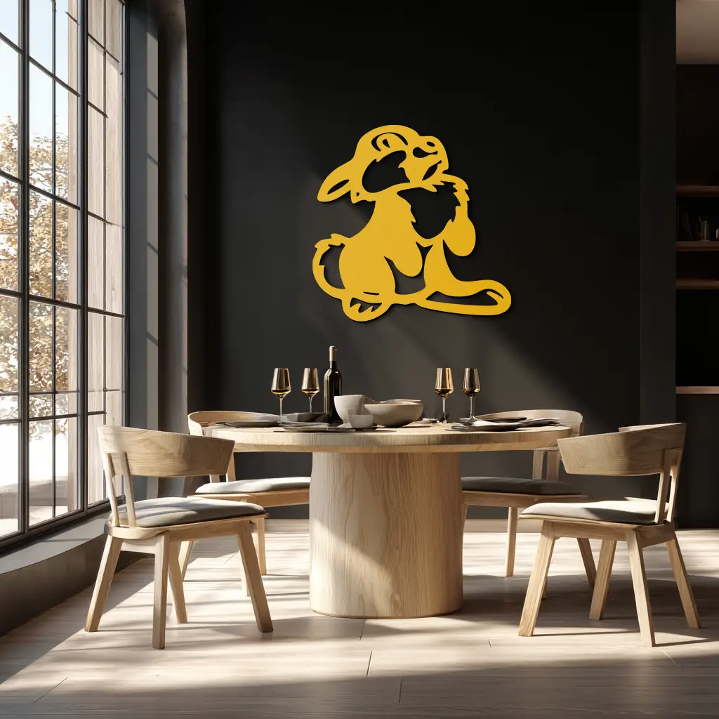 Cute Cartoon Bunny Metal Wall Art – Adorable Black Nursery Decor for Kids Room- KAF550 by Enova Art