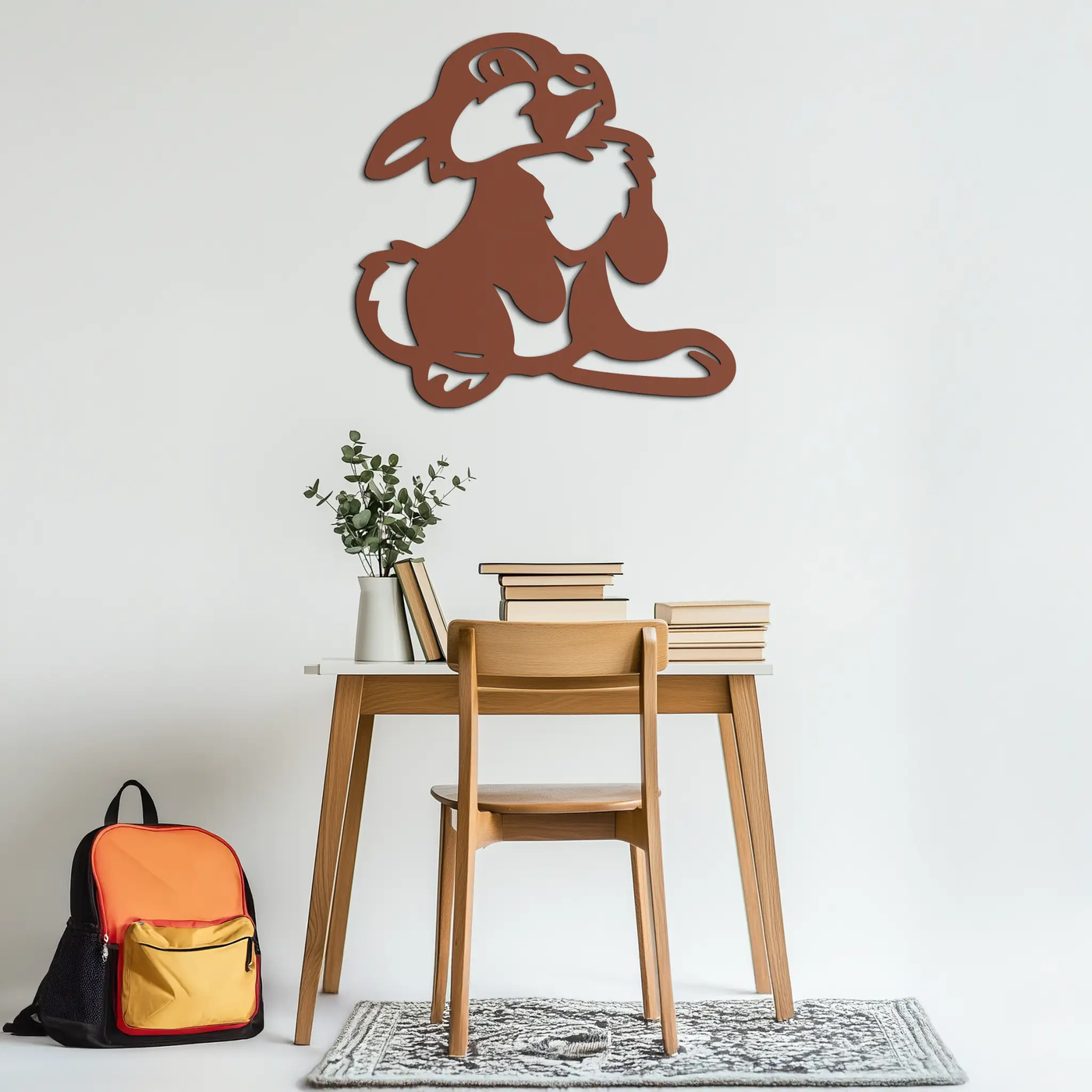 Cute Cartoon Bunny Metal Wall Art – Adorable Black Nursery Decor for Kids Room- KAF550 by Enova Art