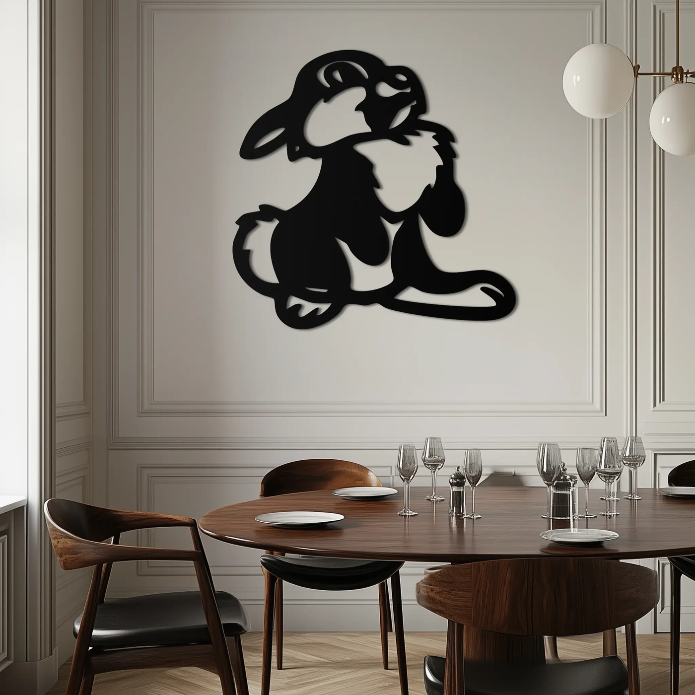 Cute Cartoon Bunny Metal Wall Art – Adorable Black Nursery Decor for Kids Room- KAF550 by Enova Art