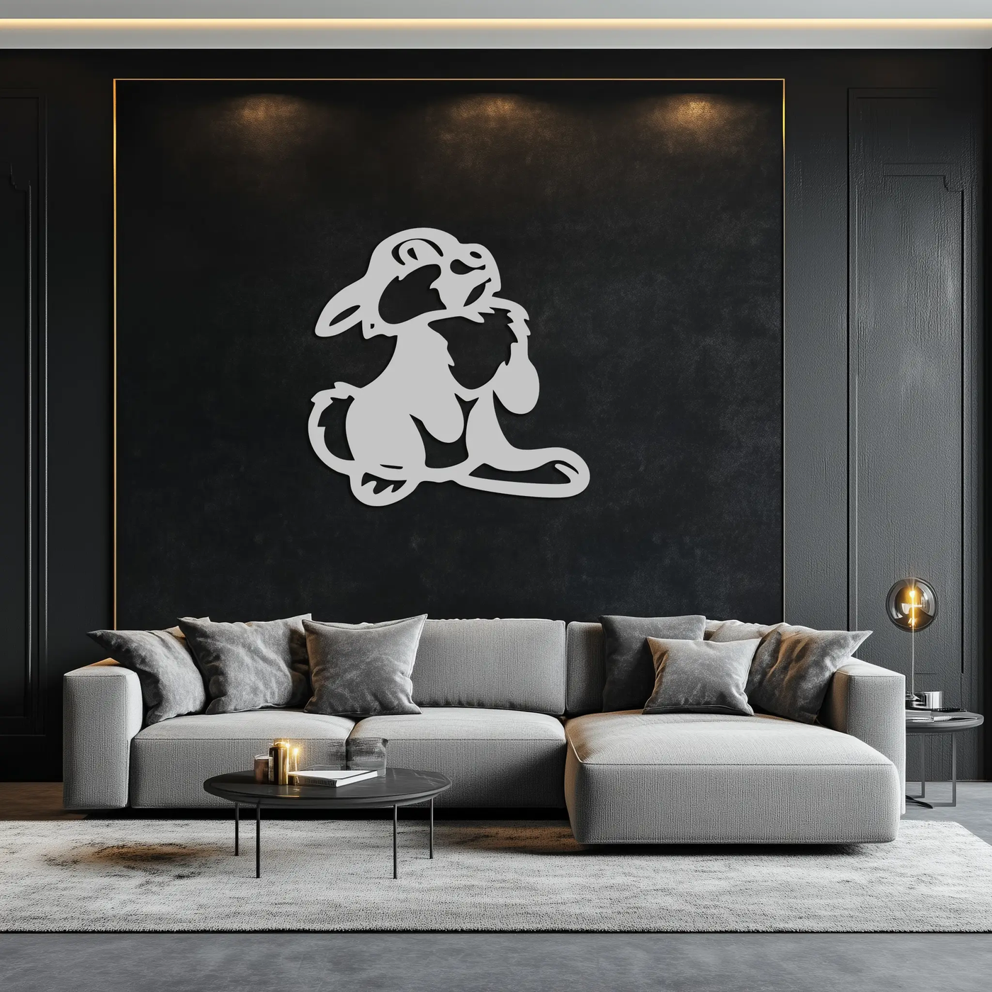 Cute Cartoon Bunny Metal Wall Art – Adorable Black Nursery Decor for Kids Room- KAF550 by Enova Art