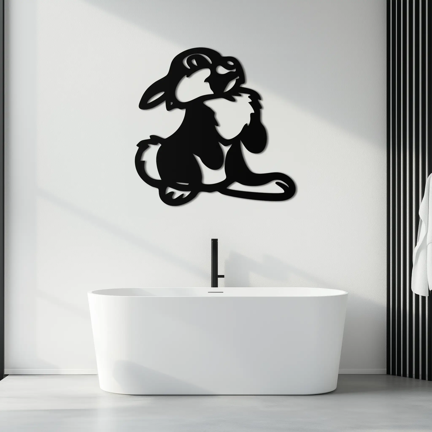 Cute Cartoon Bunny Metal Wall Art – Adorable Black Nursery Decor for Kids Room- KAF550 by Enova Art