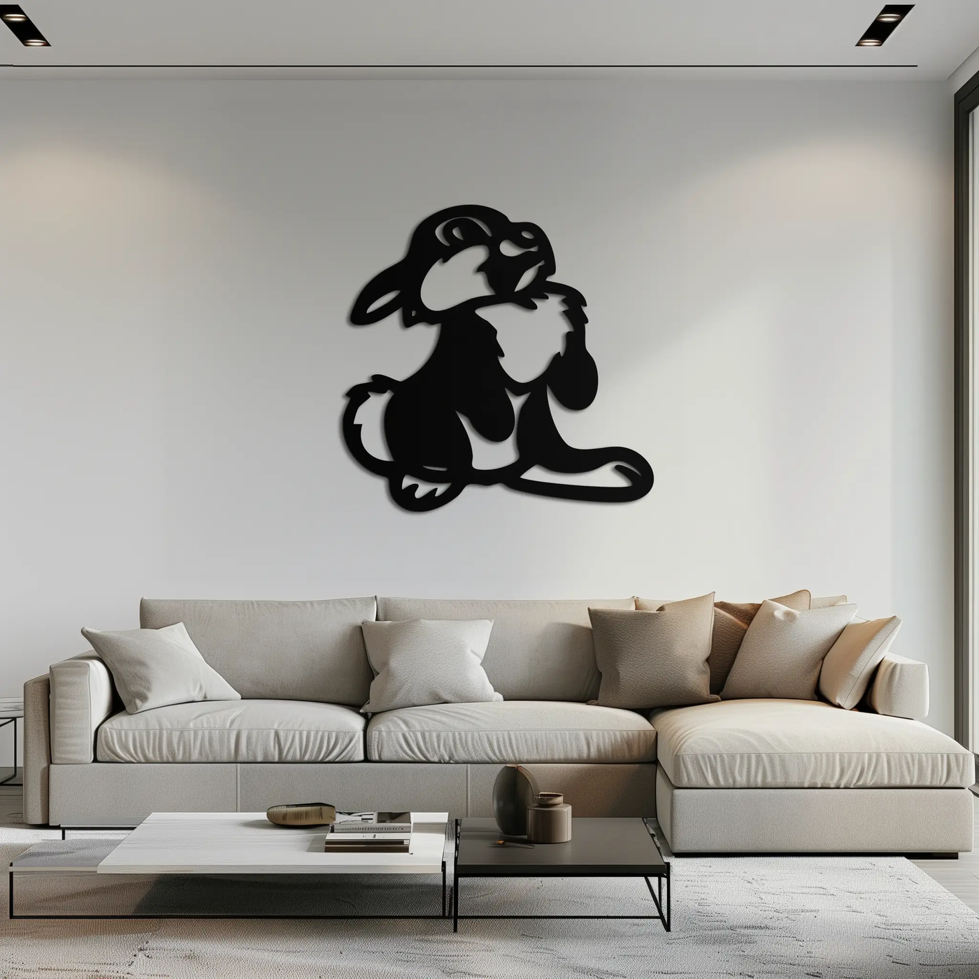 Cute Cartoon Bunny Metal Wall Art – Adorable Black Nursery Decor for Kids Room- KAF550 by Enova Art