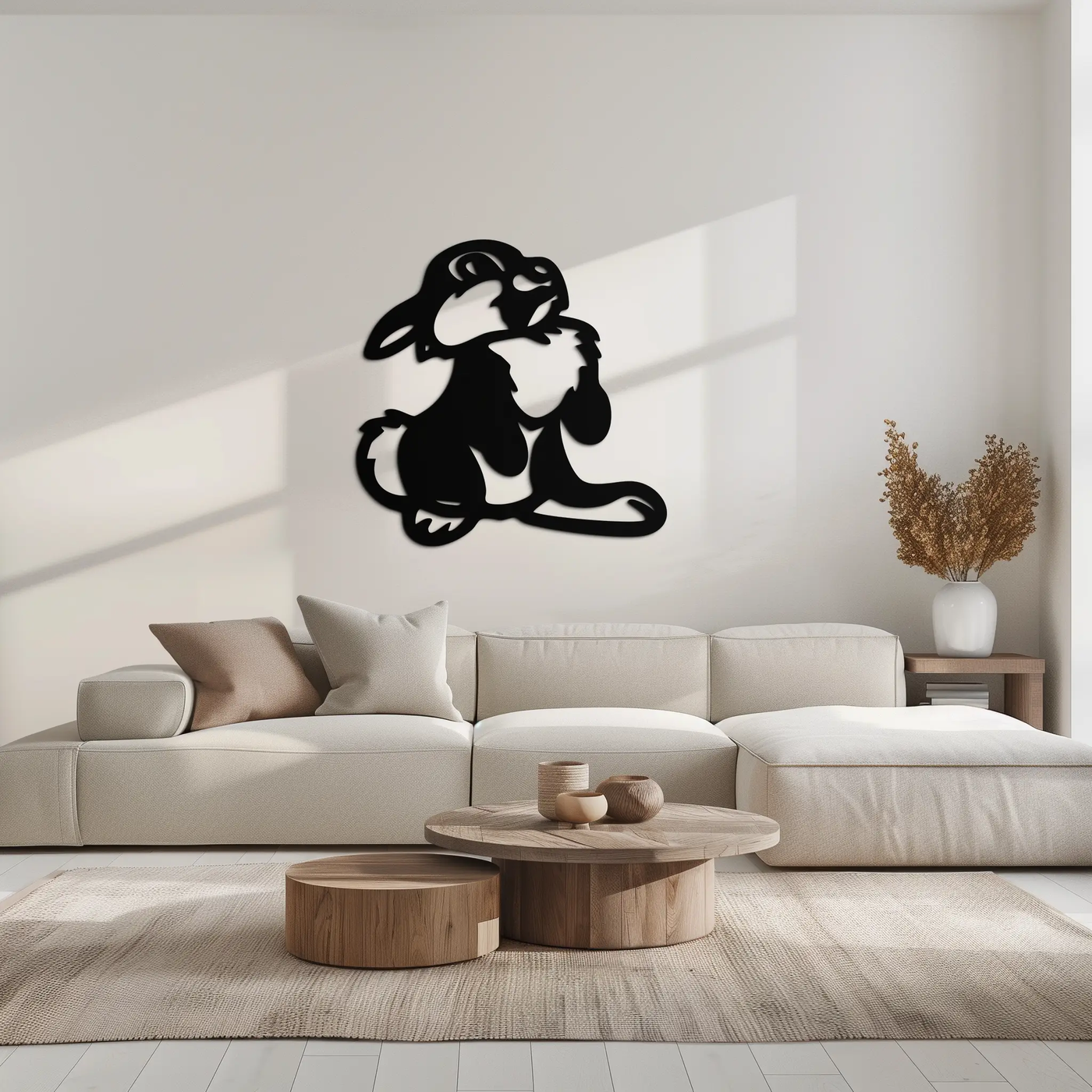 Cute Cartoon Bunny Metal Wall Art – Adorable Black Nursery Decor for Kids Room- KAF550 by Enova Art