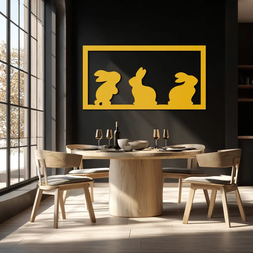 Three Bunny Silhouette Metal Wall Art – Minimalist Black Animal Decor for Nursery and Home- KAF551 by Enova Art