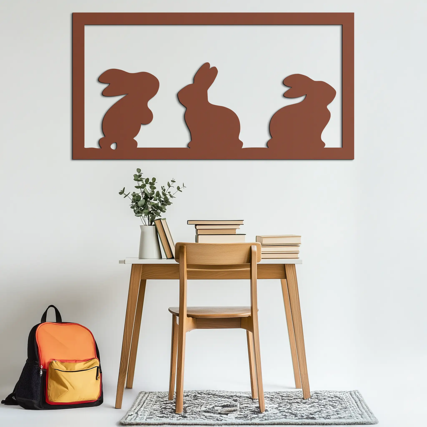 Three Bunny Silhouette Metal Wall Art – Minimalist Black Animal Decor for Nursery and Home- KAF551 by Enova Art