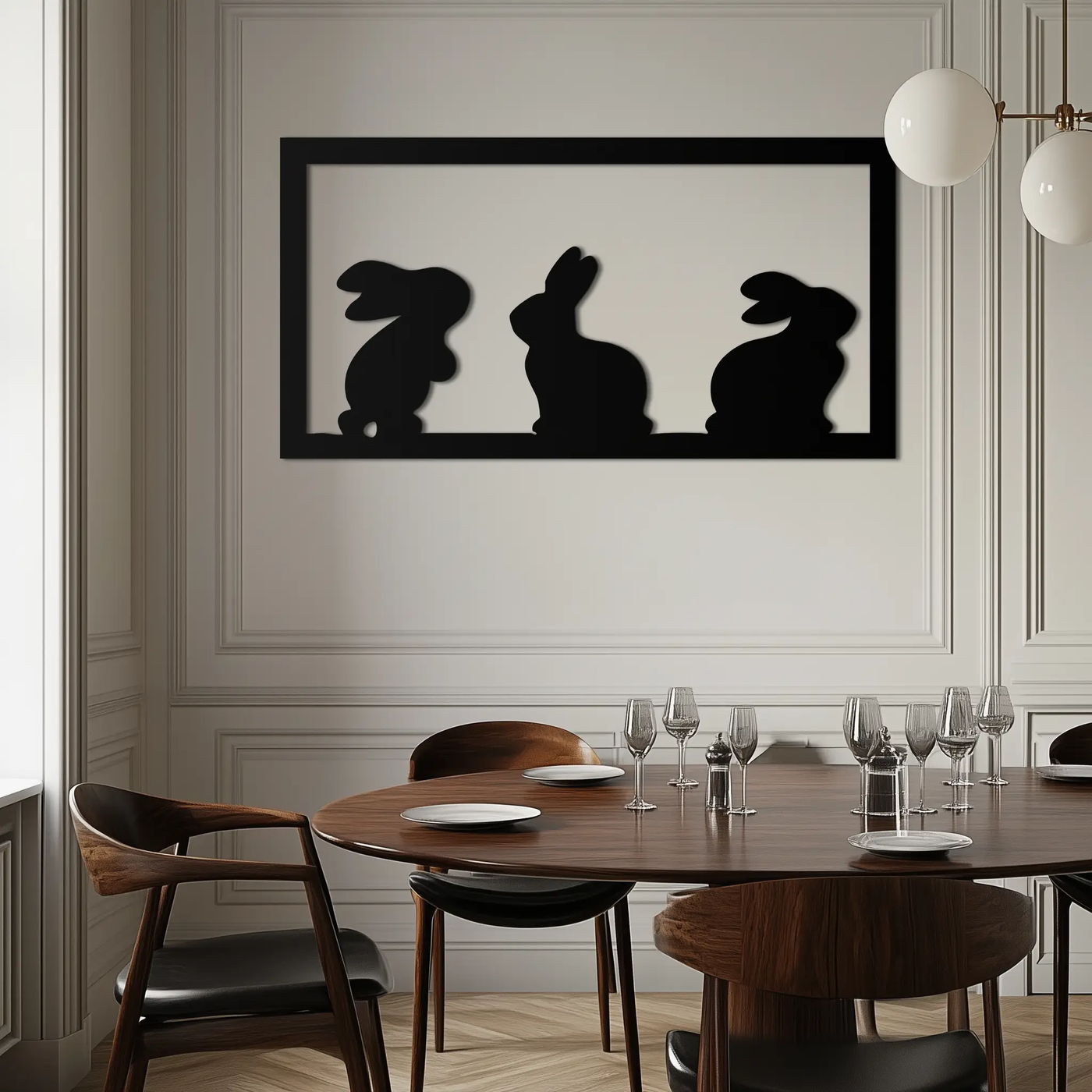 Three Bunny Silhouette Metal Wall Art – Minimalist Black Animal Decor for Nursery and Home- KAF551 by Enova Art