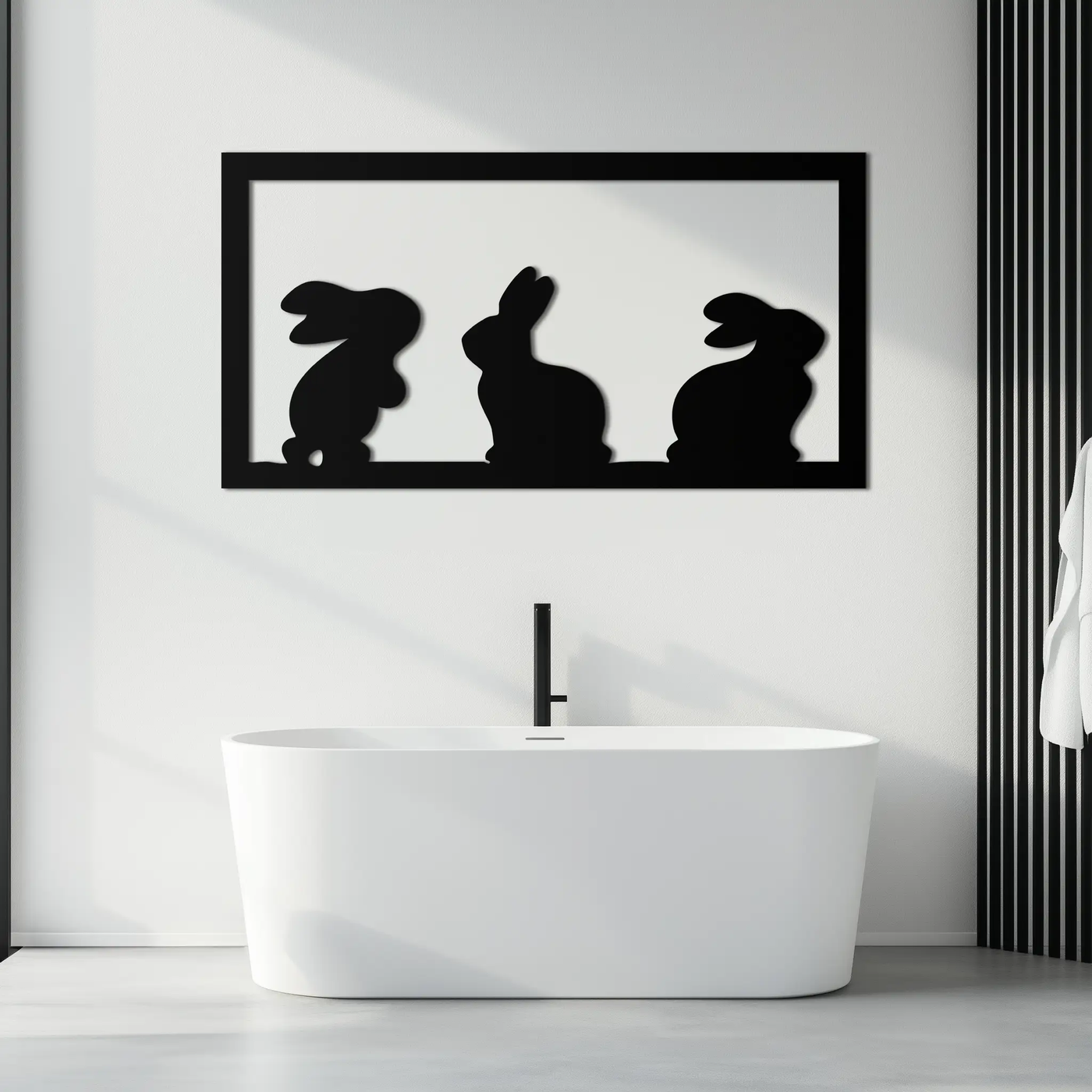 Three Bunny Silhouette Metal Wall Art – Minimalist Black Animal Decor for Nursery and Home- KAF551 by Enova Art