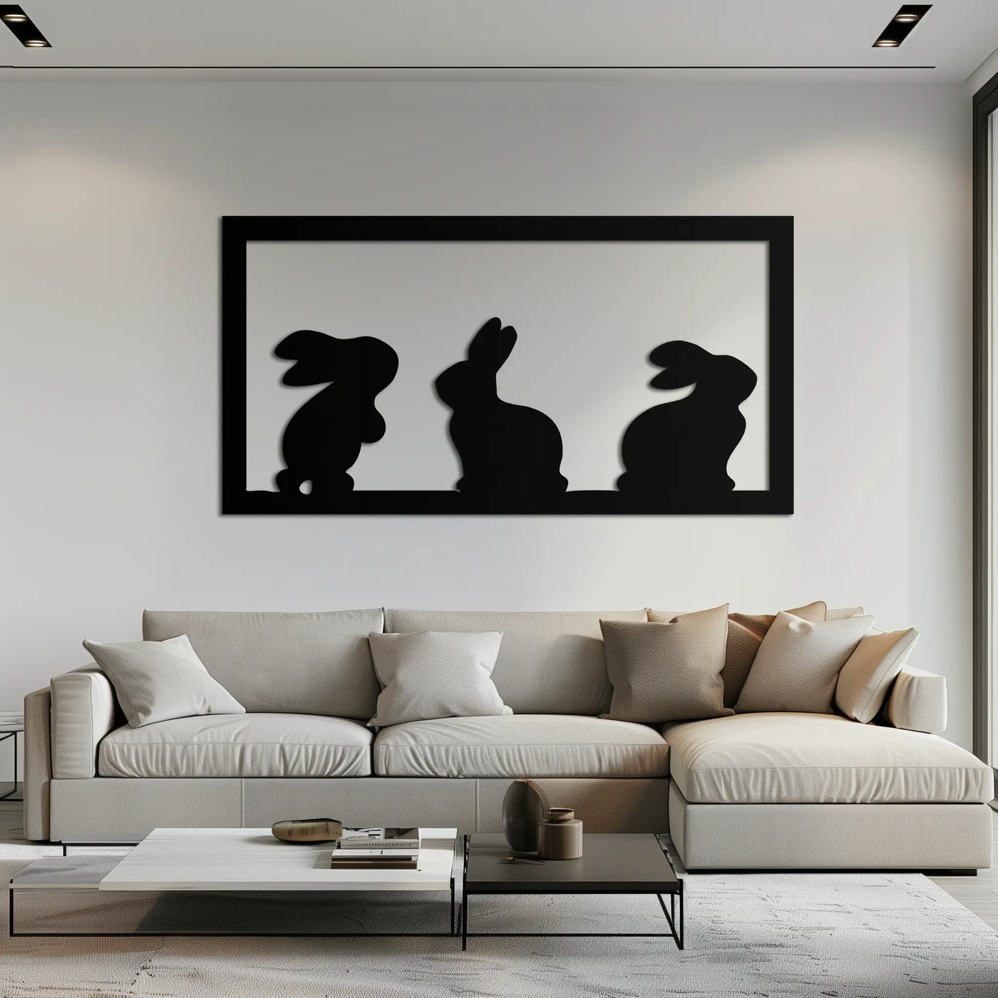 Three Bunny Silhouette Metal Wall Art – Minimalist Black Animal Decor for Nursery and Home- KAF551 by Enova Art