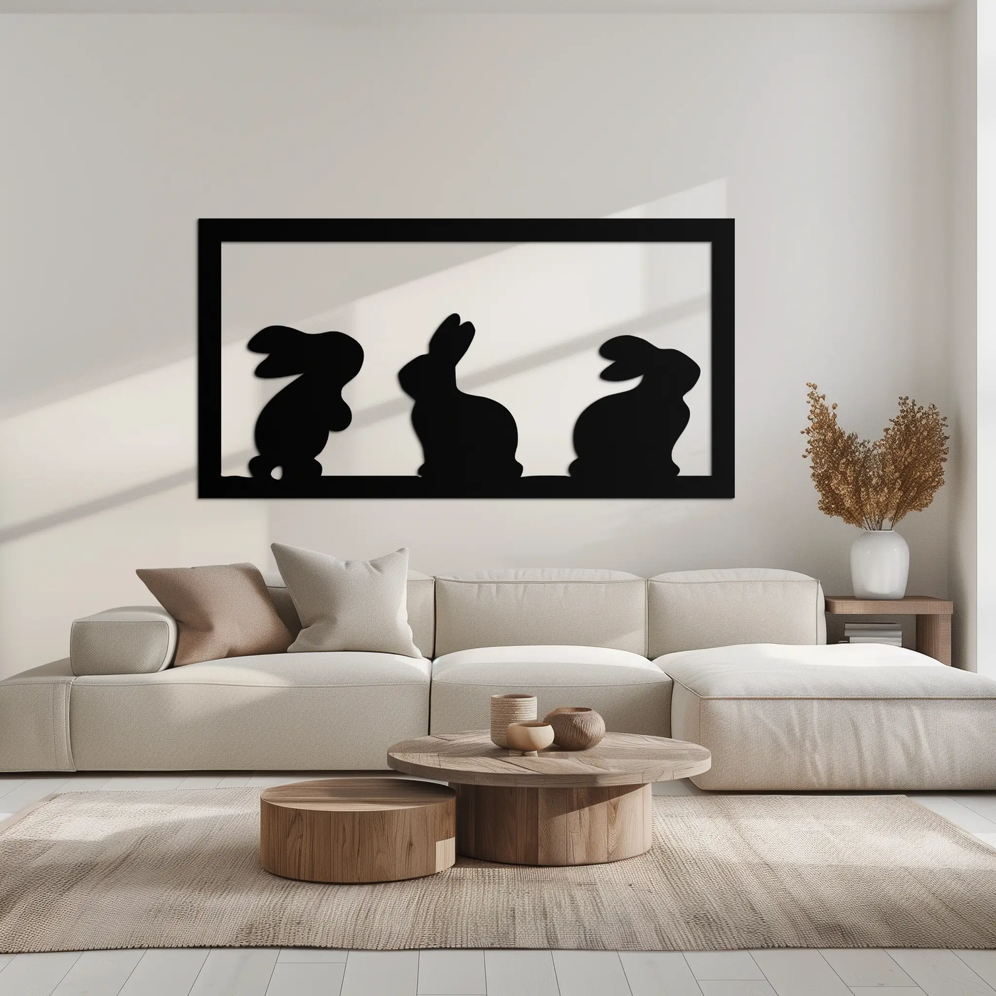 Three Bunny Silhouette Metal Wall Art – Minimalist Black Animal Decor for Nursery and Home- KAF551 by Enova Art