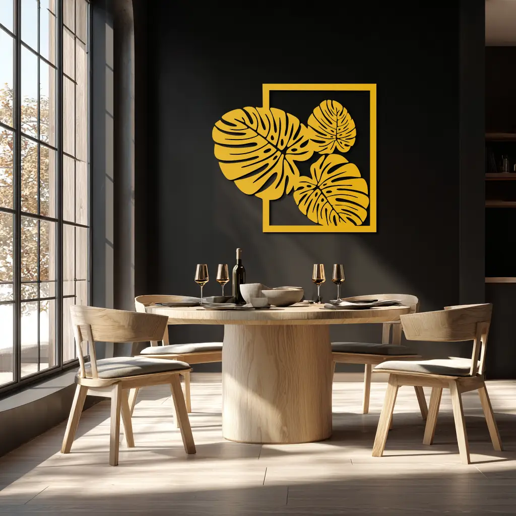 Monstera Leaf Metal Wall Art – Modern Tropical Black Wall Decor for Living Room- KAF552 by Enova Art