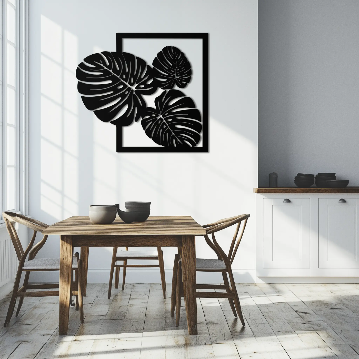 Monstera Leaf Metal Wall Art – Modern Tropical Black Wall Decor for Living Room- KAF552 by Enova Art