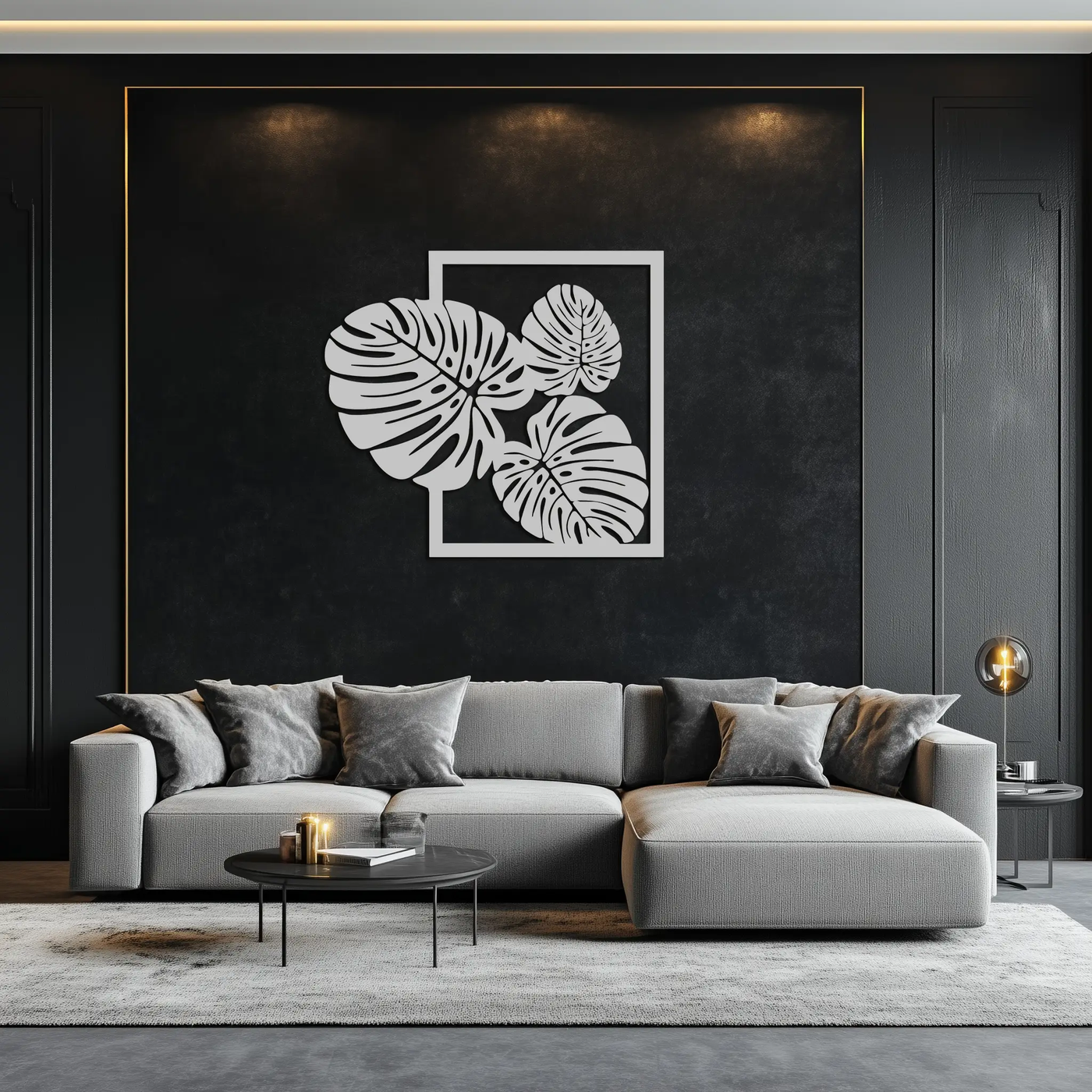 Monstera Leaf Metal Wall Art – Modern Tropical Black Wall Decor for Living Room- KAF552 by Enova Art