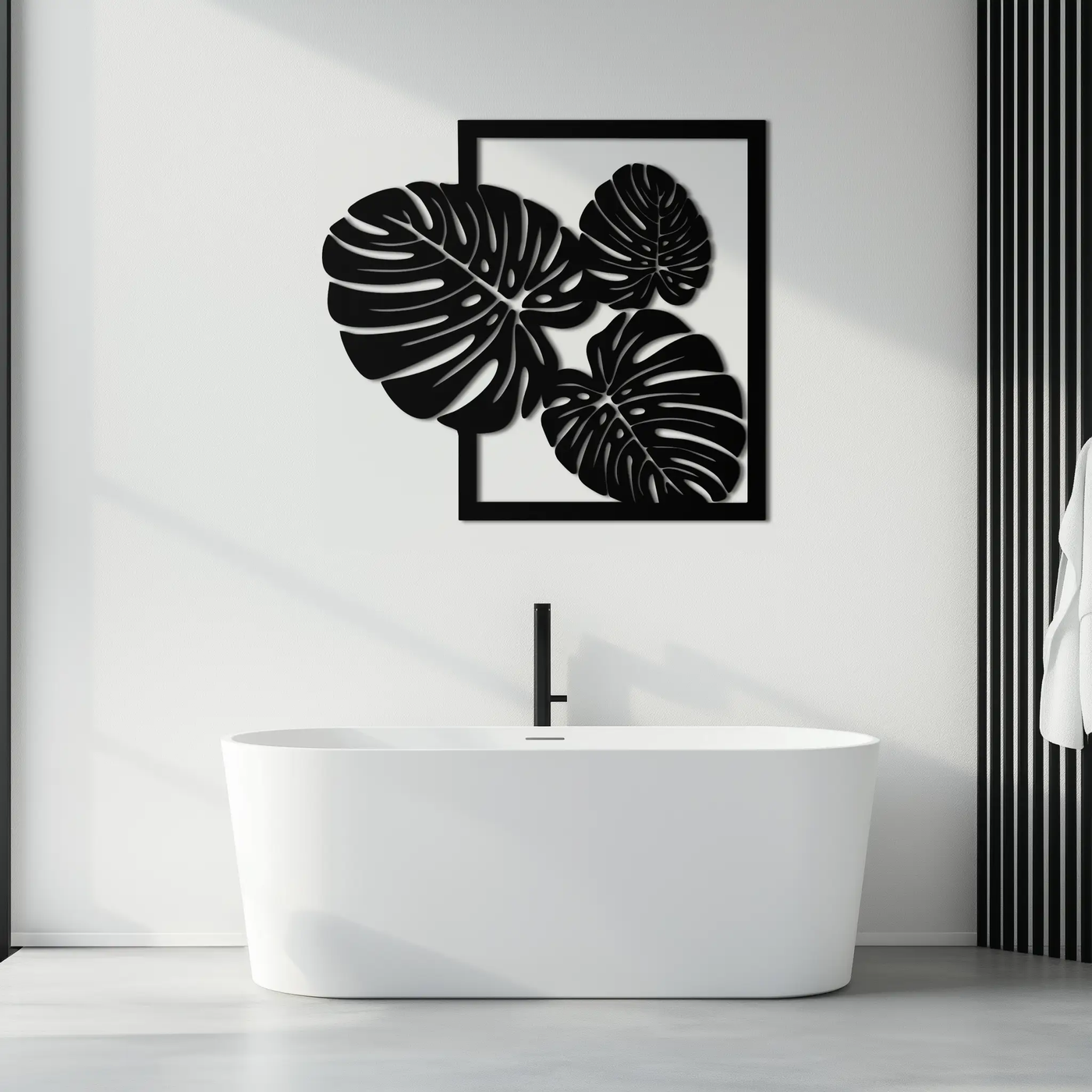 Monstera Leaf Metal Wall Art – Modern Tropical Black Wall Decor for Living Room- KAF552 by Enova Art