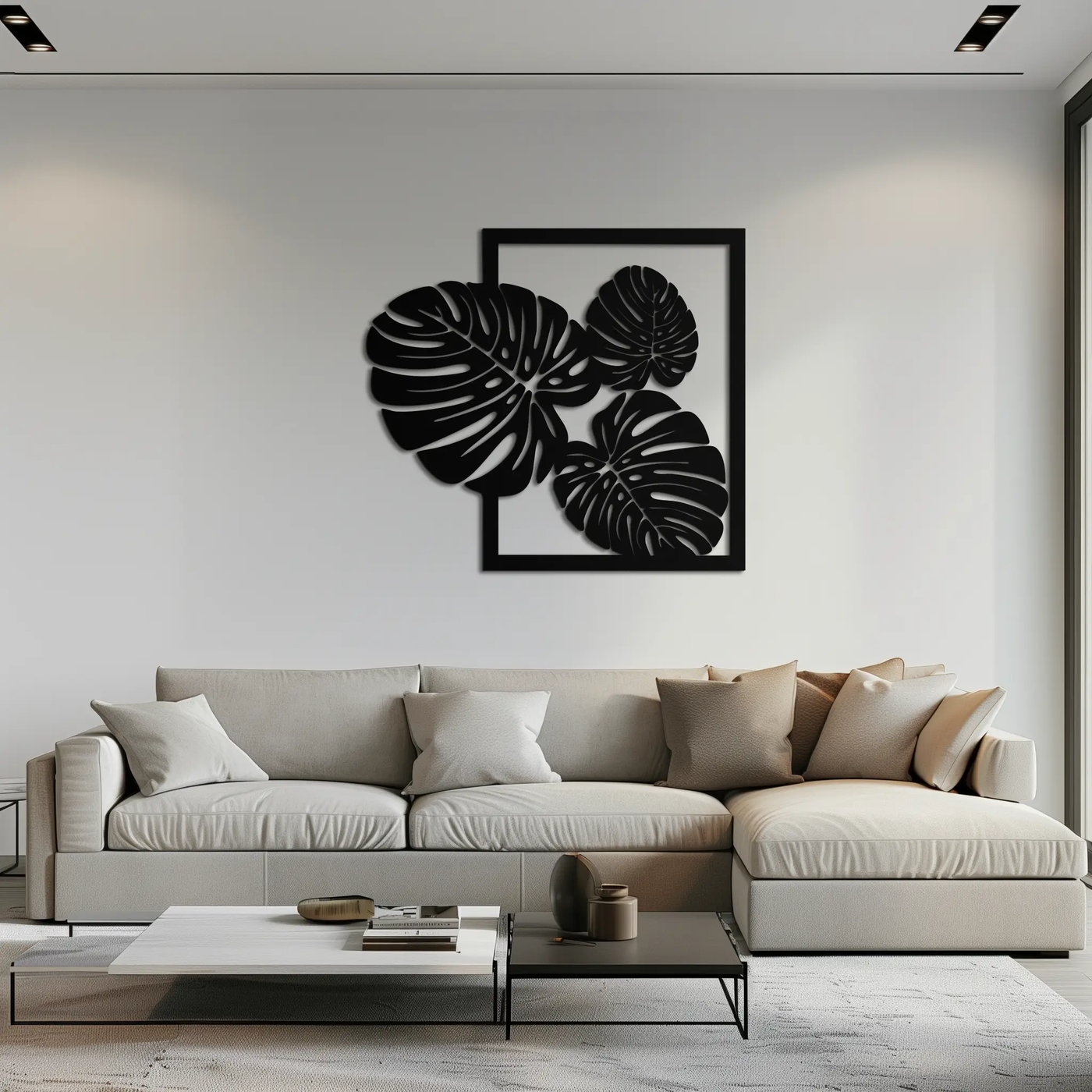 Monstera Leaf Metal Wall Art – Modern Tropical Black Wall Decor for Living Room- KAF552 by Enova Art