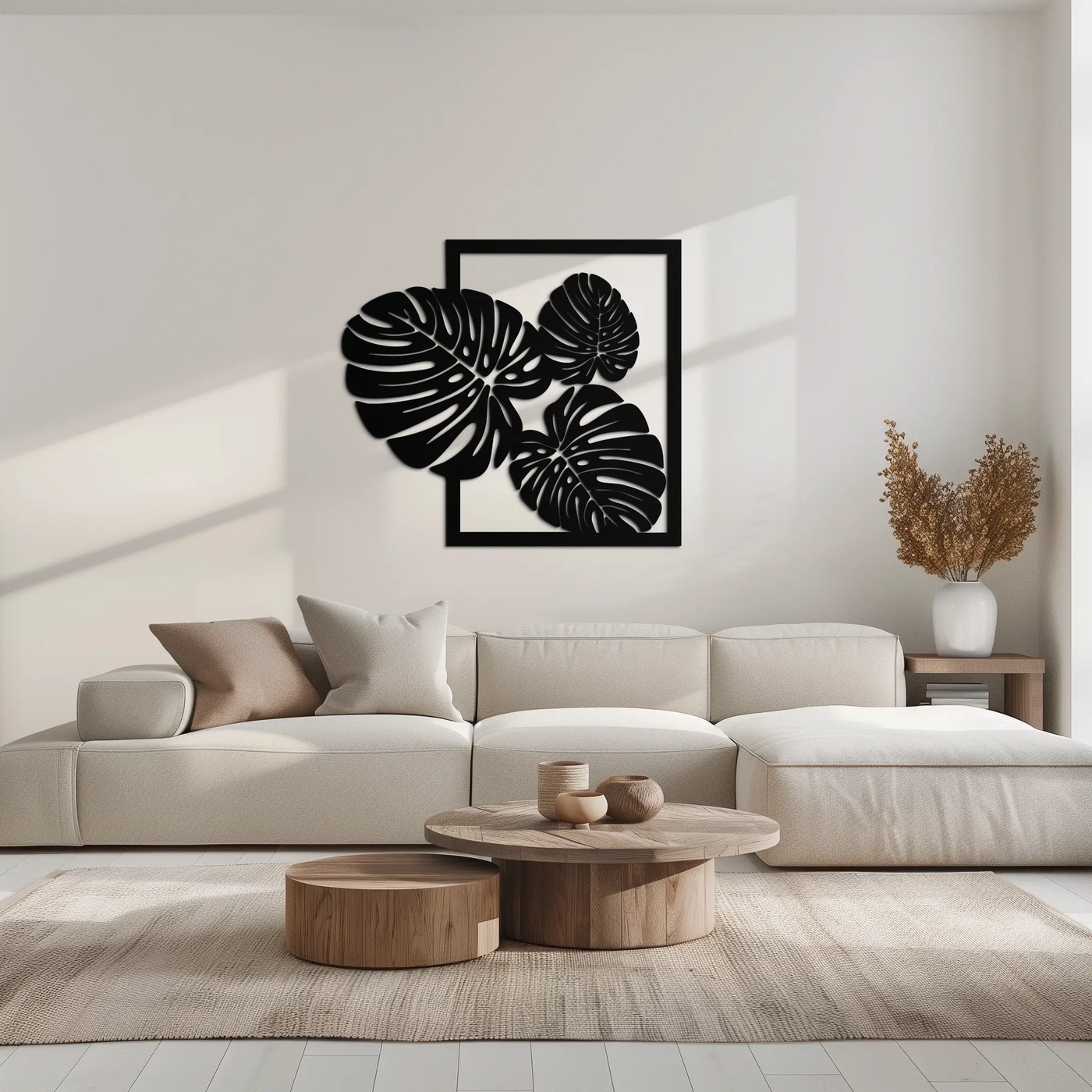 Monstera Leaf Metal Wall Art – Modern Tropical Black Wall Decor for Living Room- KAF552 by Enova Art