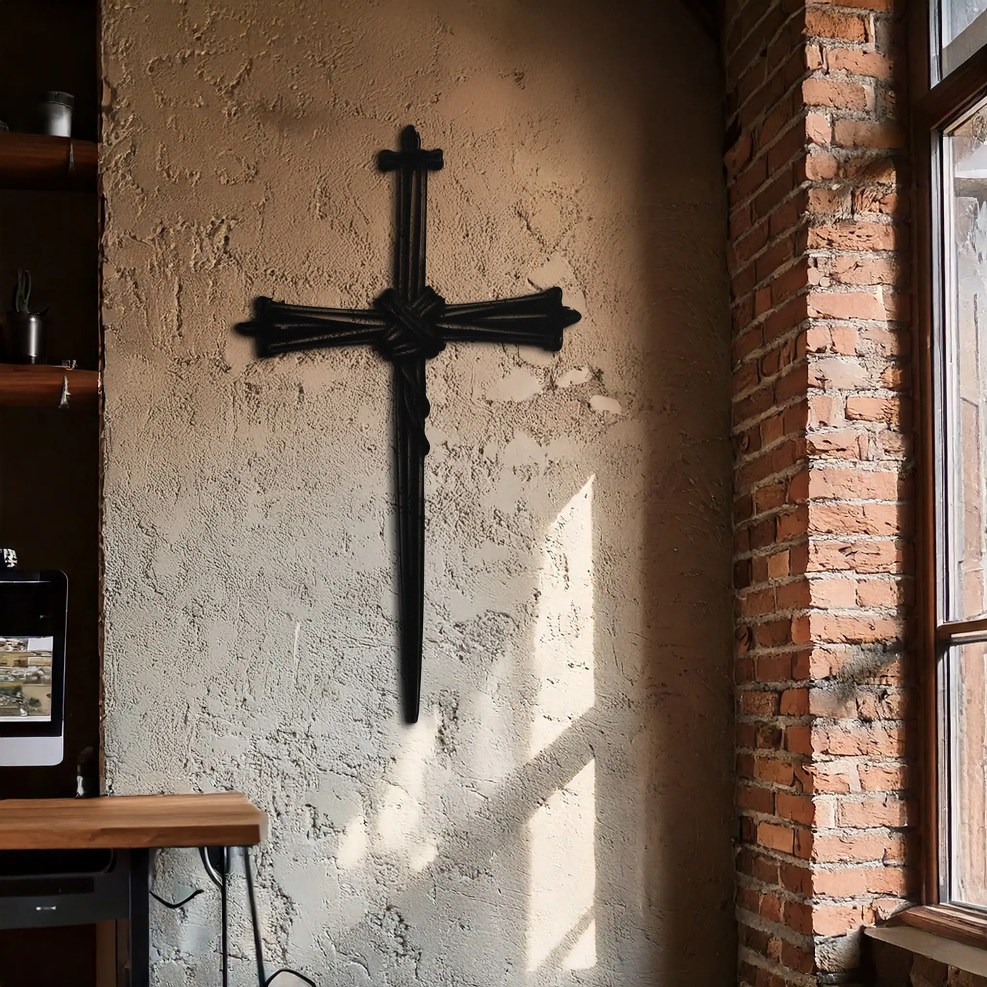 Christian Barbed Wire Cross Metal Wall Art – Religious Rustic Home Decor- KAF553 by Enova Art