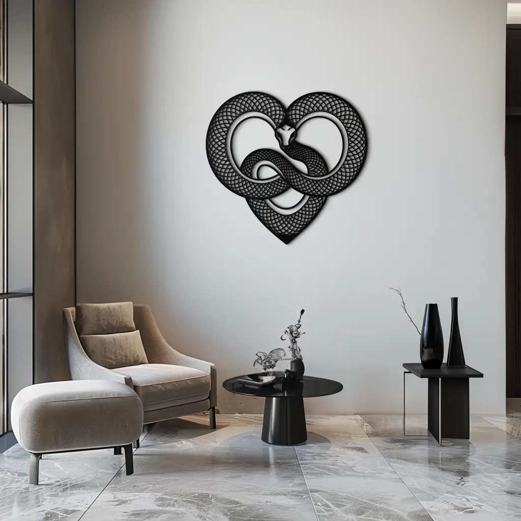 Snake Heart Metal Wall Art – Modern Black Snake Wall Decor for Home and Office- KAF555 by Enova Art