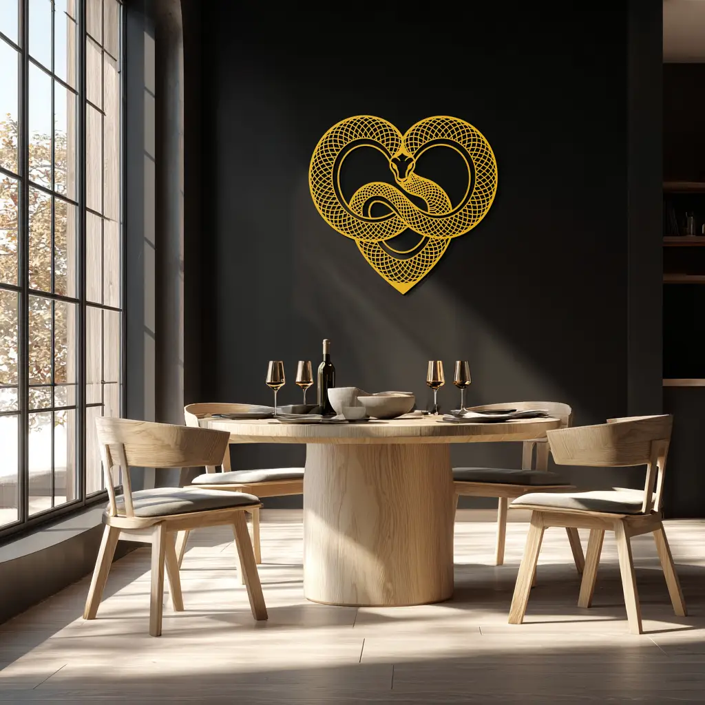Snake Heart Metal Wall Art – Modern Black Snake Wall Decor for Home and Office- KAF555 by Enova Art