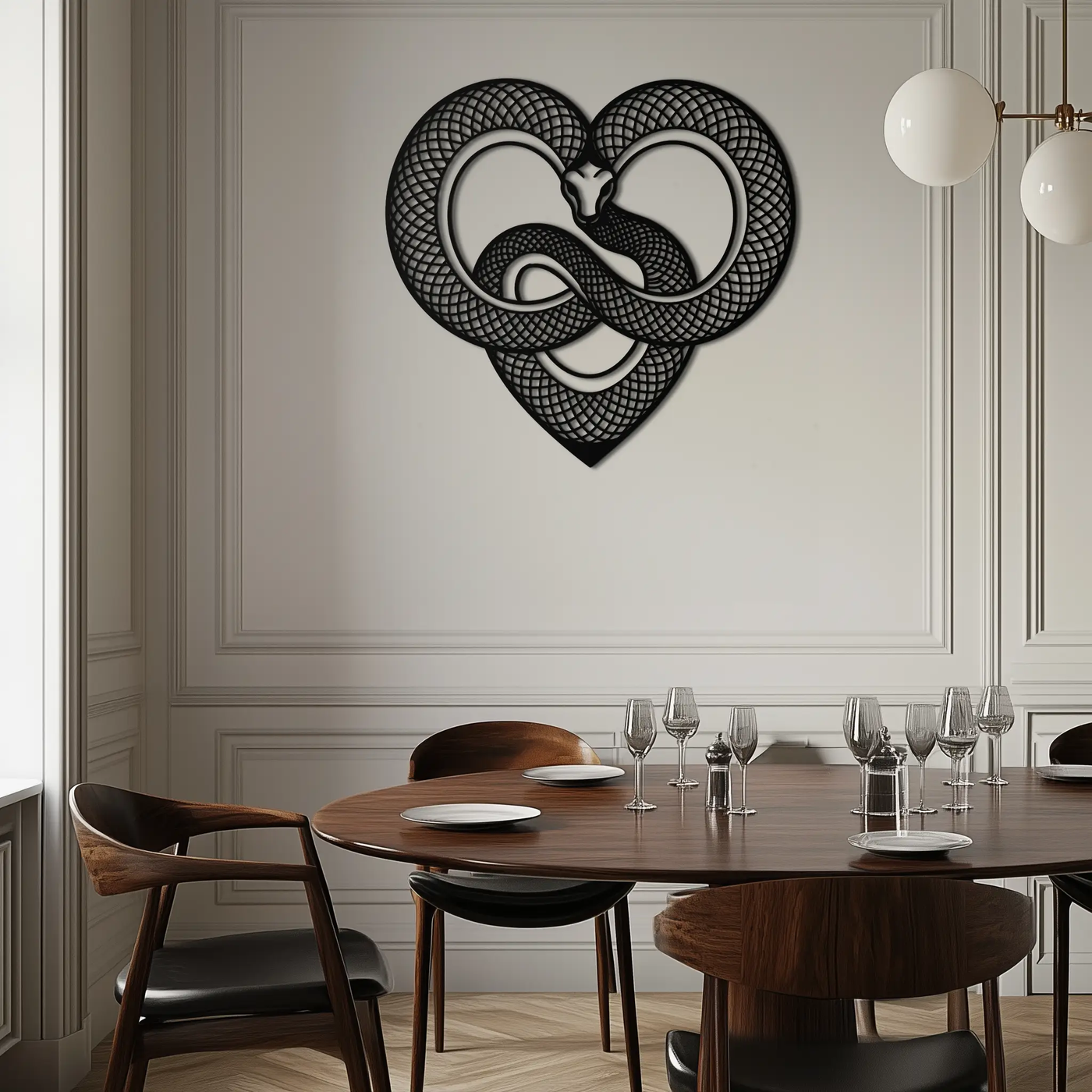 Snake Heart Metal Wall Art – Modern Black Snake Wall Decor for Home and Office- KAF555 by Enova Art