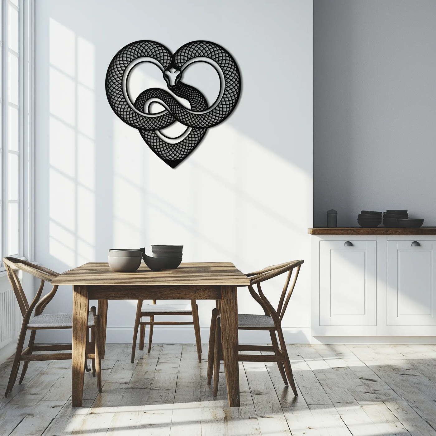 Snake Heart Metal Wall Art – Modern Black Snake Wall Decor for Home and Office- KAF555 by Enova Art