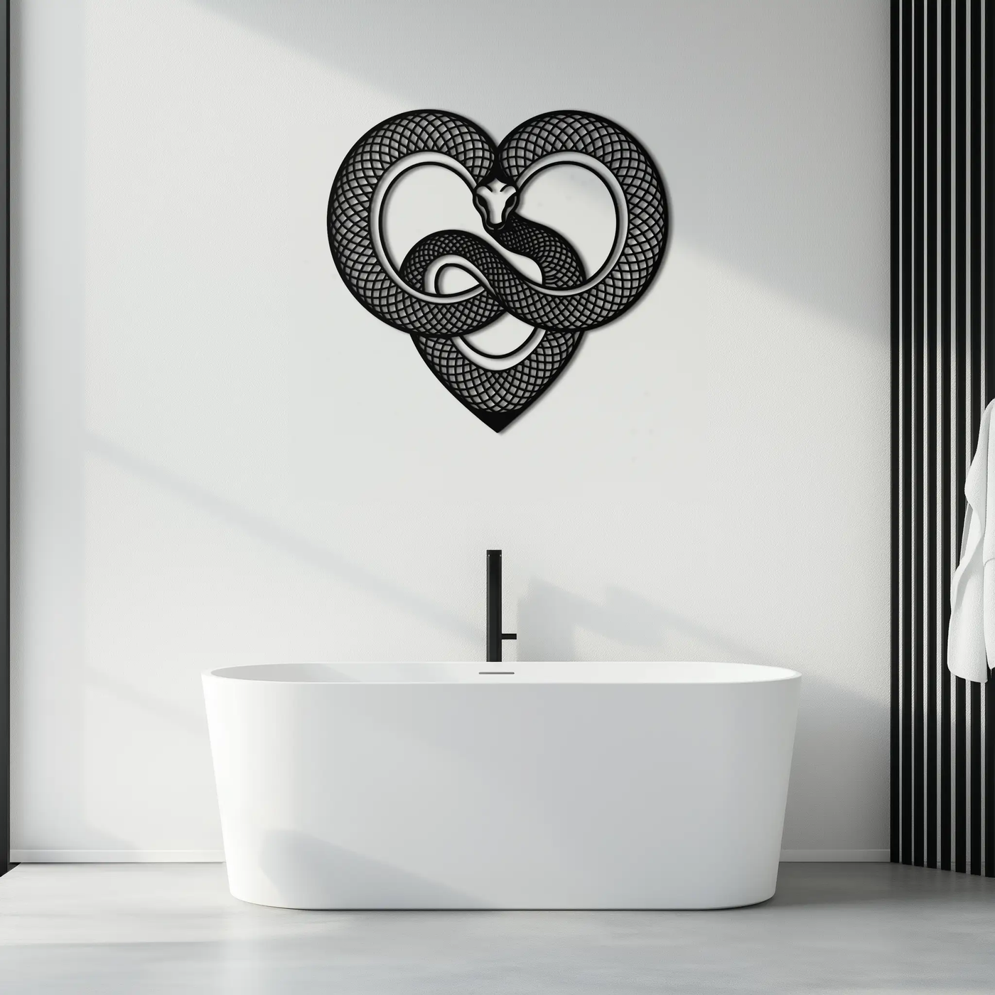 Snake Heart Metal Wall Art – Modern Black Snake Wall Decor for Home and Office- KAF555 by Enova Art