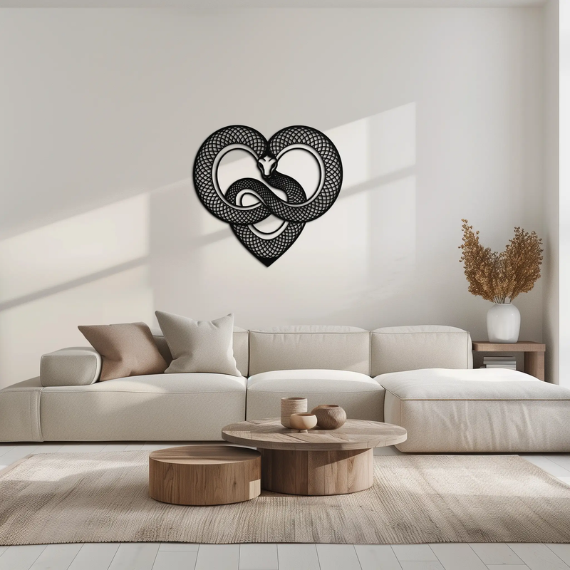 Snake Heart Metal Wall Art – Modern Black Snake Wall Decor for Home and Office- KAF555 by Enova Art
