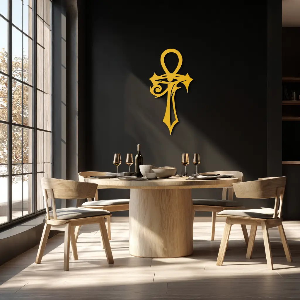 Egyptian Ankh Cross with Eye of Horus Metal Wall Art – Spiritual Symbol Black Wall Decor- KAF557 by Enova Art