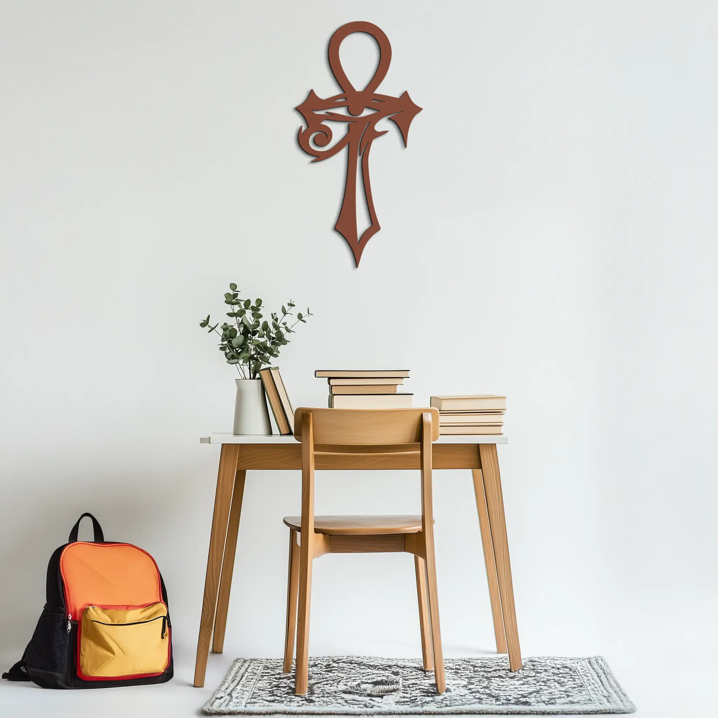 Egyptian Ankh Cross with Eye of Horus Metal Wall Art – Spiritual Symbol Black Wall Decor- KAF557 by Enova Art