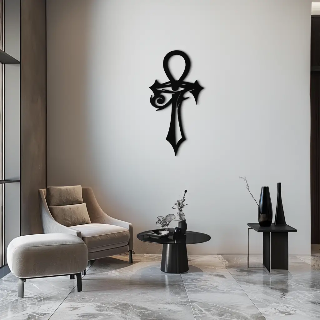 Egyptian Ankh Cross with Eye of Horus Metal Wall Art – Spiritual Symbol Black Wall Decor- KAF557 by Enova Art