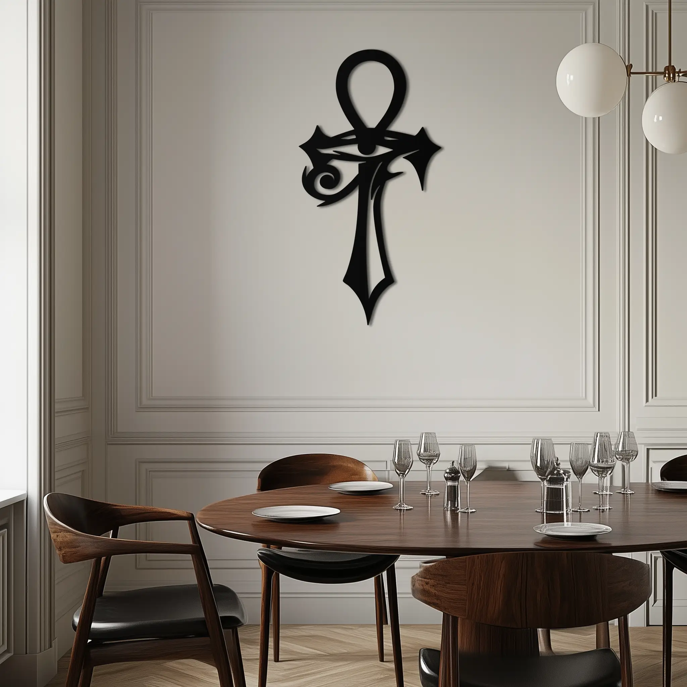 Egyptian Ankh Cross with Eye of Horus Metal Wall Art – Spiritual Symbol Black Wall Decor- KAF557 by Enova Art