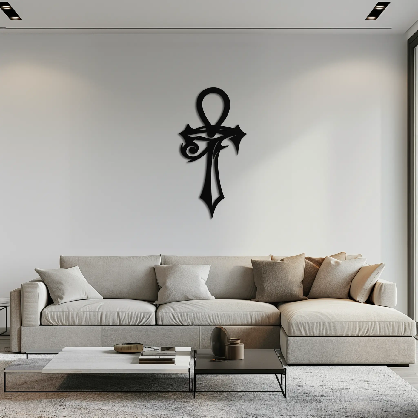 Egyptian Ankh Cross with Eye of Horus Metal Wall Art – Spiritual Symbol Black Wall Decor- KAF557 by Enova Art