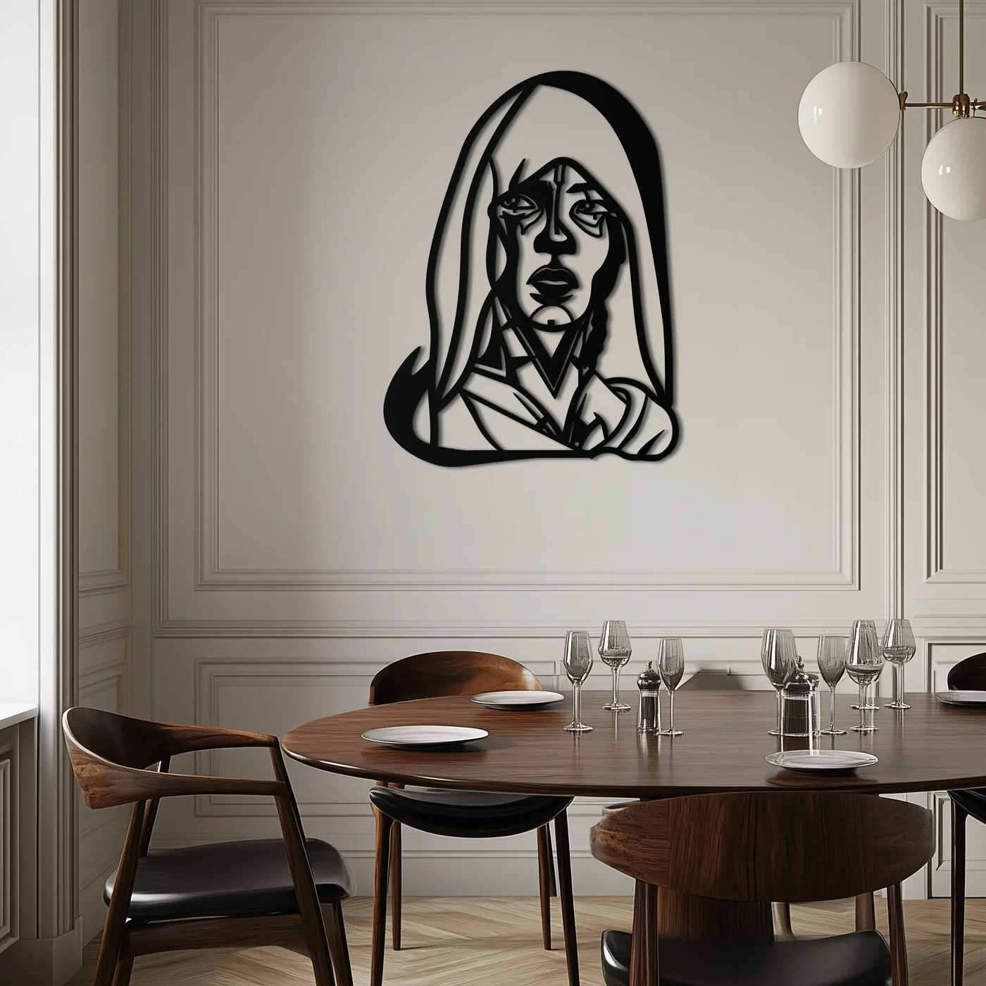 Abstract Tribal Woman Metal Wall Art – Modern Black Silhouette Home Decor- KAF559 by Enova Art